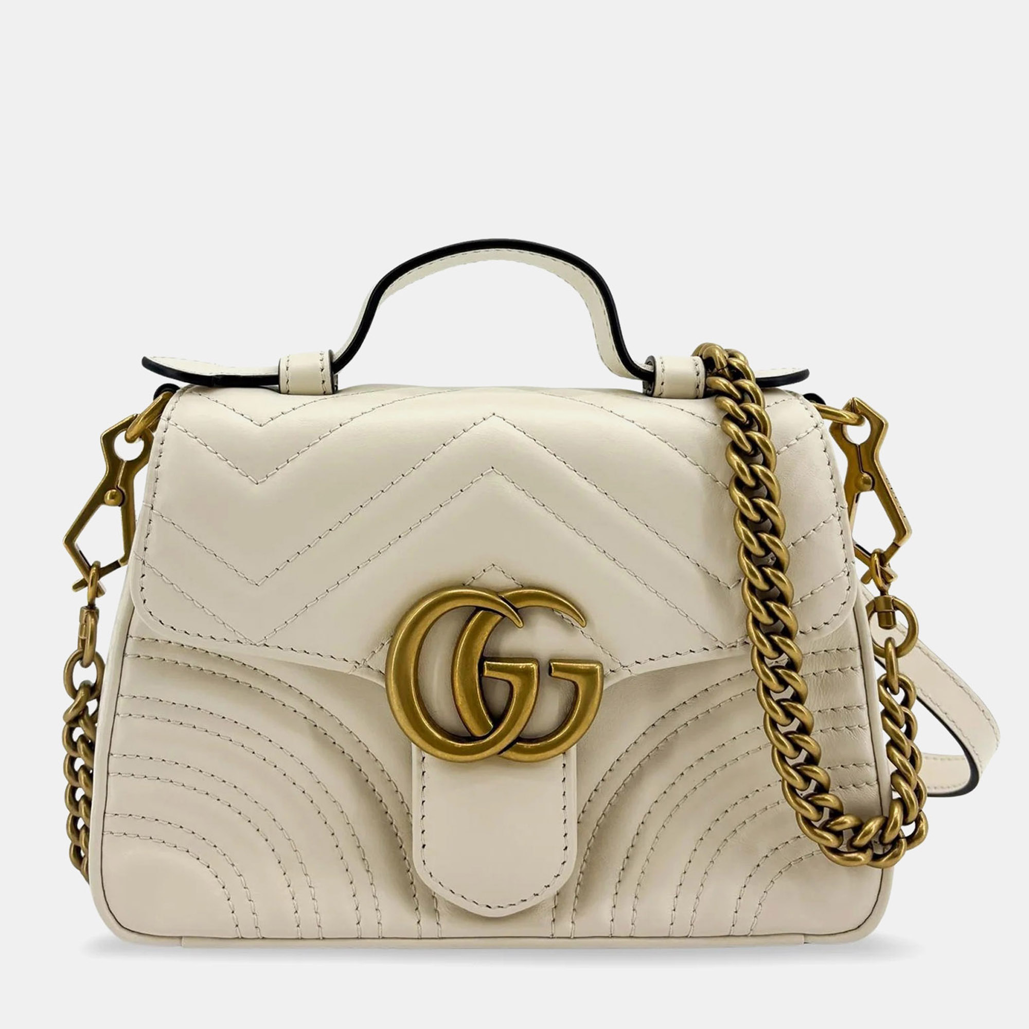 Gucci GG Marmont Mini White Matelasse Leather Top Handle Bag