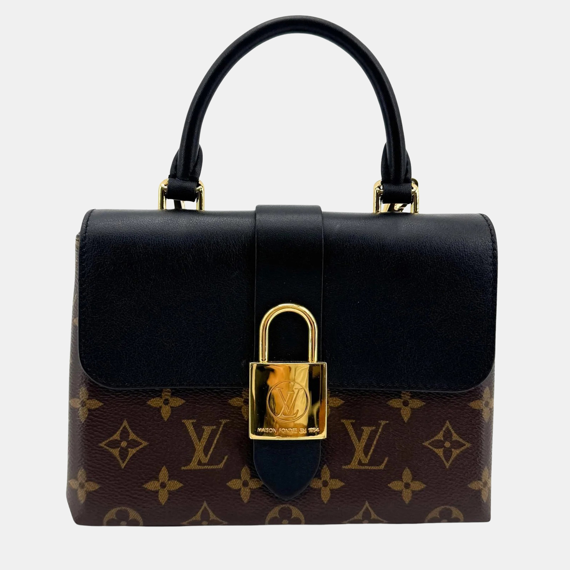 Louis Vuitton Rocky BB Brown Monogram Canvas Black Smooth Leather Top Handle Bag