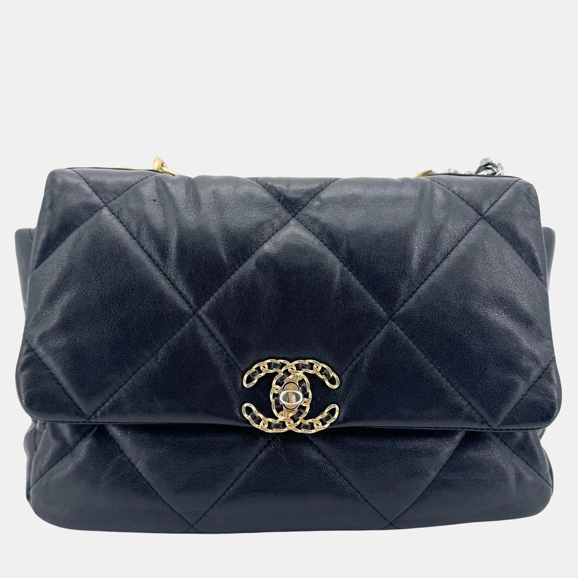Chanel 19 Medium Black Goatskin Leather Flap Bag