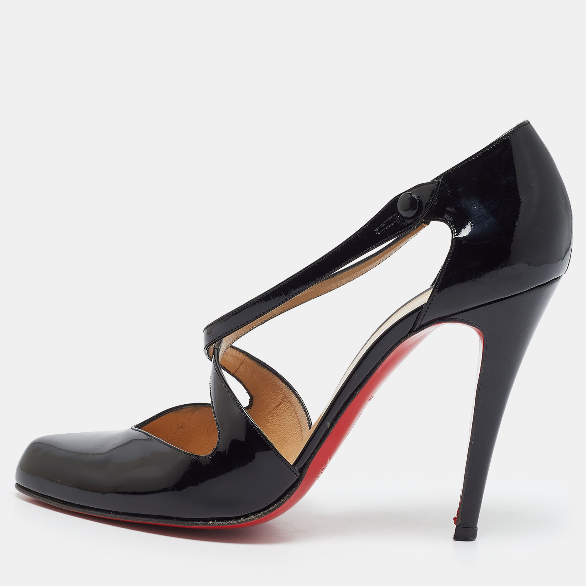 Christian Louboutin Jumping Size 38.5 Black Patent Leather Criss Cross Pumps