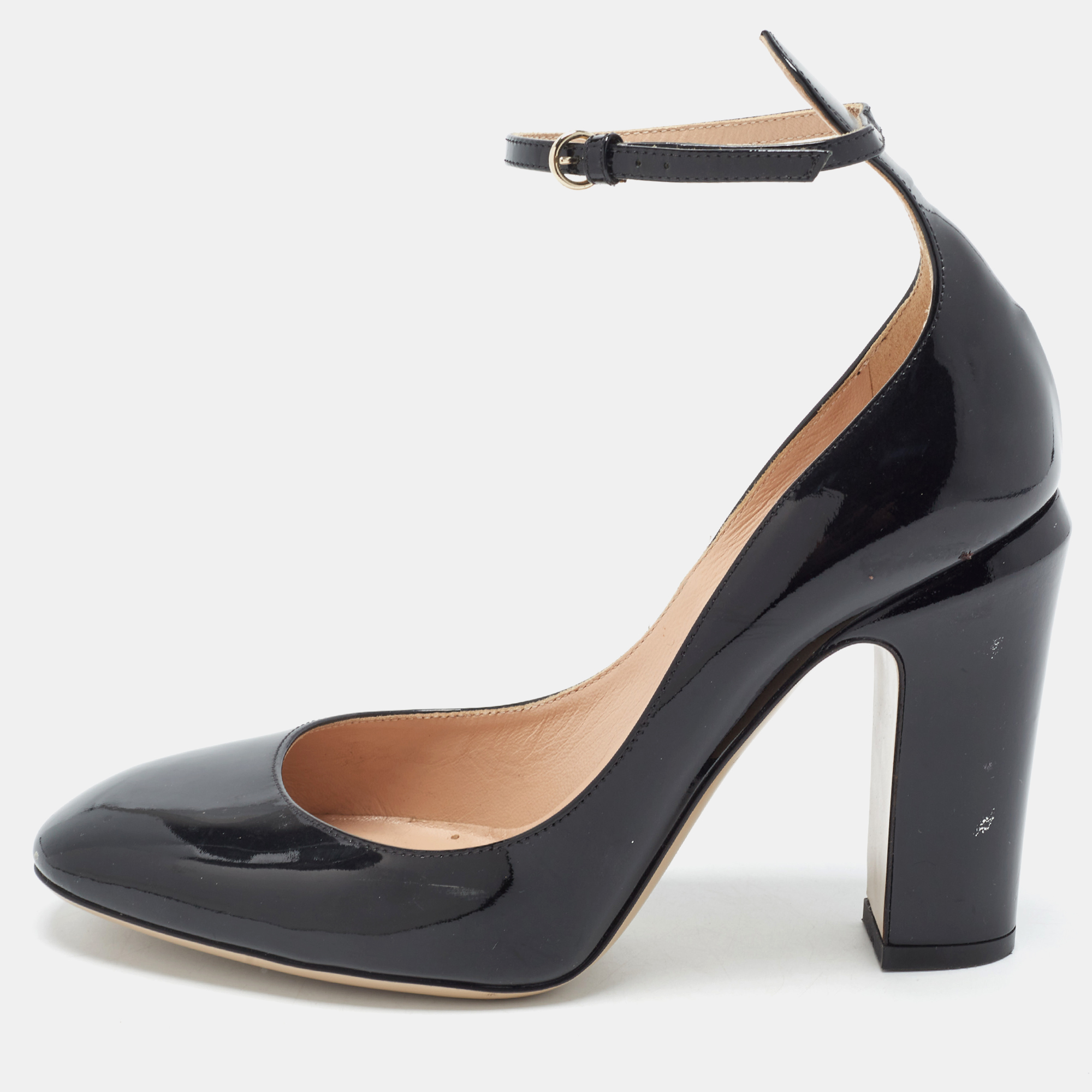 Valentino Tan-Go Size 39 Black Patent Leather D'orsay Pumps
