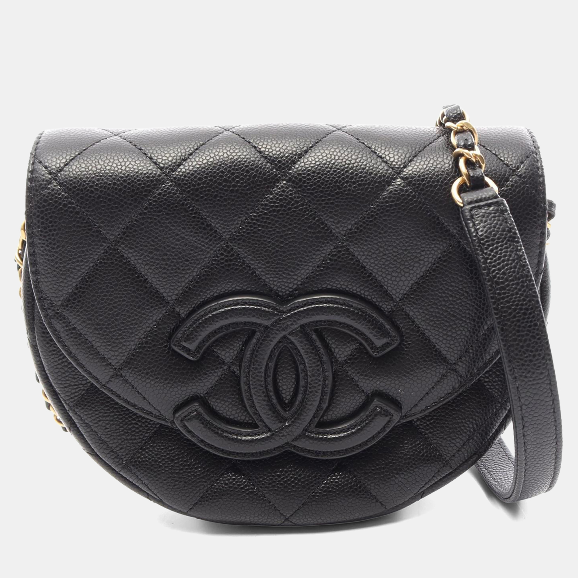 Chanel Matelasse Mini Messenger Black Caviar Grained Calfskin Leather Crossbody Bag