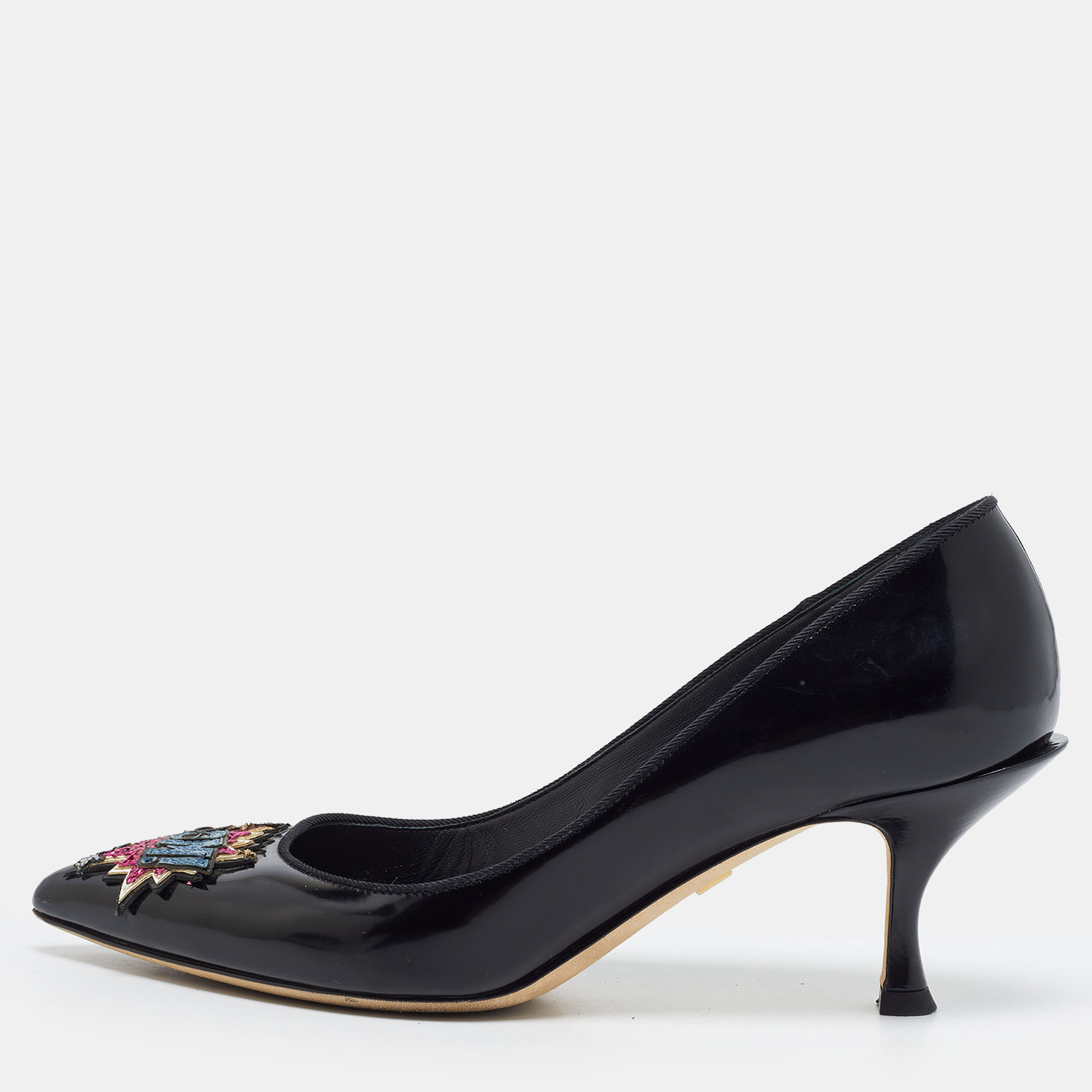 Dolce & Gabbana Lori Size 38 Black Patent Leather Pumps