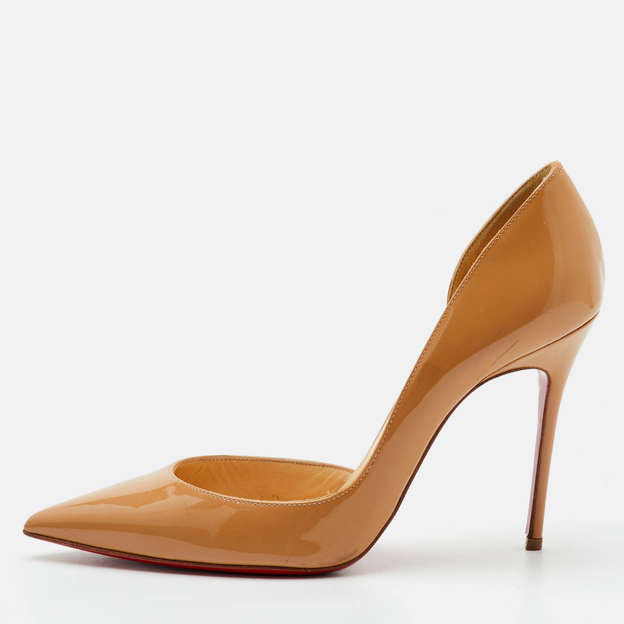 Christian Louboutin Iriza Size 37.5 Beige Patent Leather D'orsay Pumps