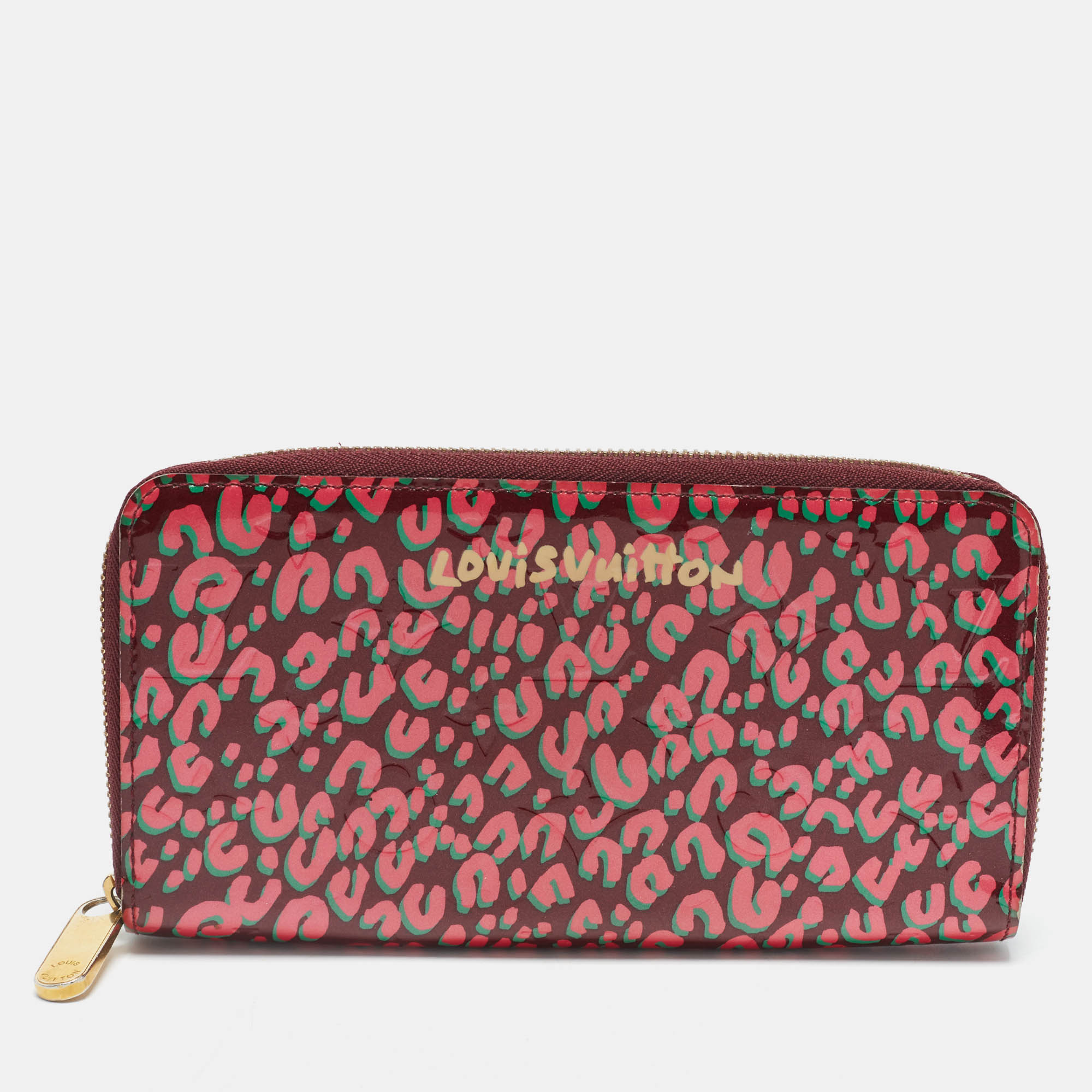 Louis Vuitton Zippy Rouge Fauviste Monogram Leopard Vernis Zip Around Wallet