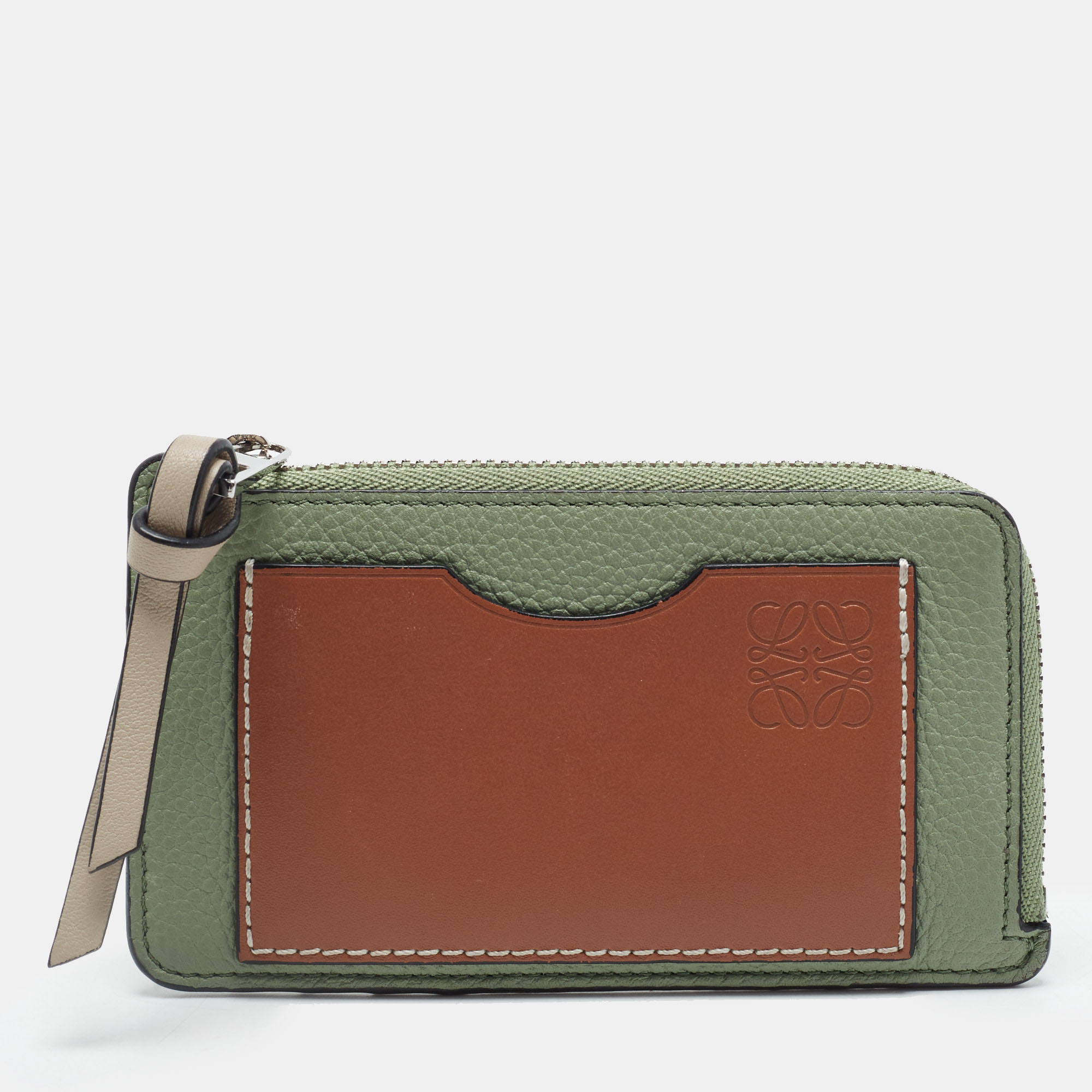 Loewe Anagram Green/Brown Leather Zip Around Coin Purse