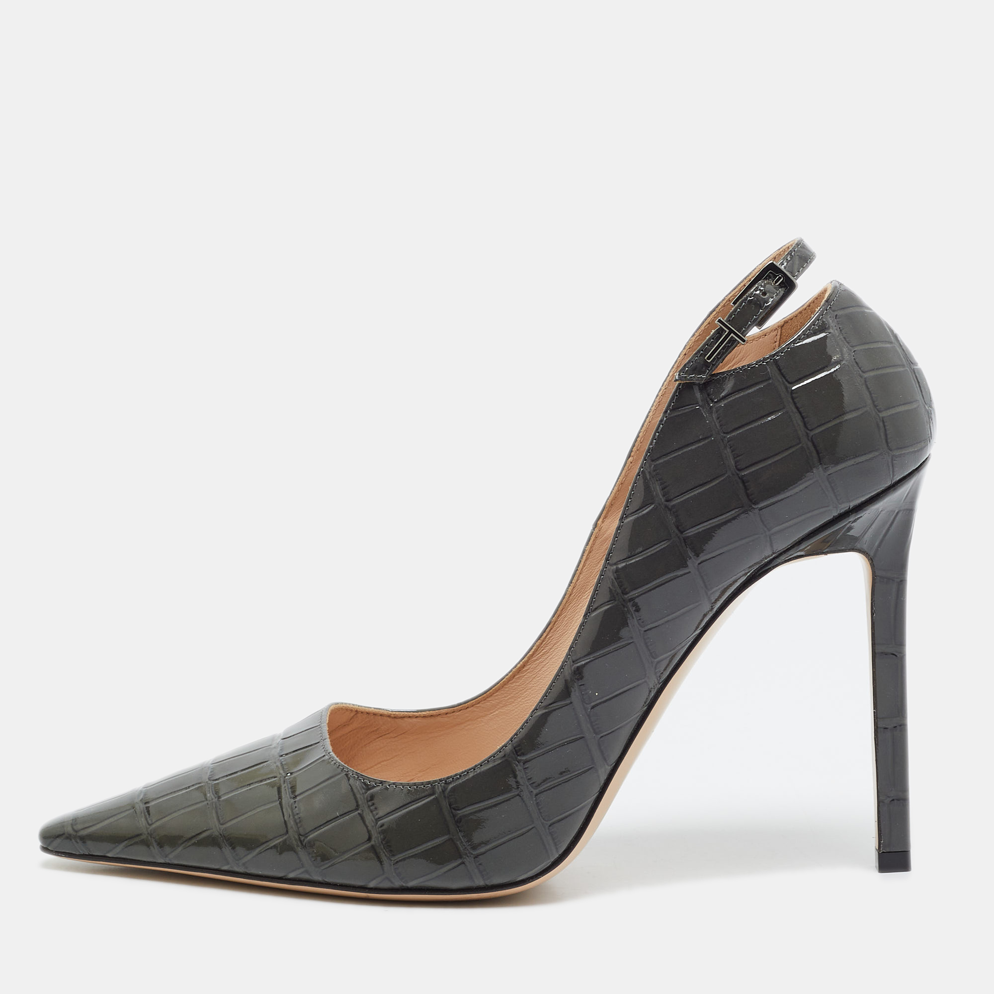 Tom Ford Angelina 85 Size 39 Grey Croc Embossed Patent Leather Pumps