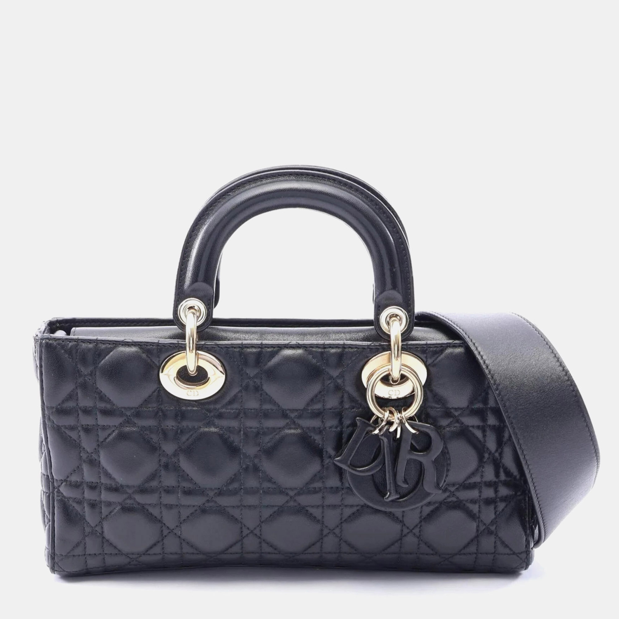 Christian Dior Lady D -Joy Medium Black Cannage Lambskin Shoulder Bag