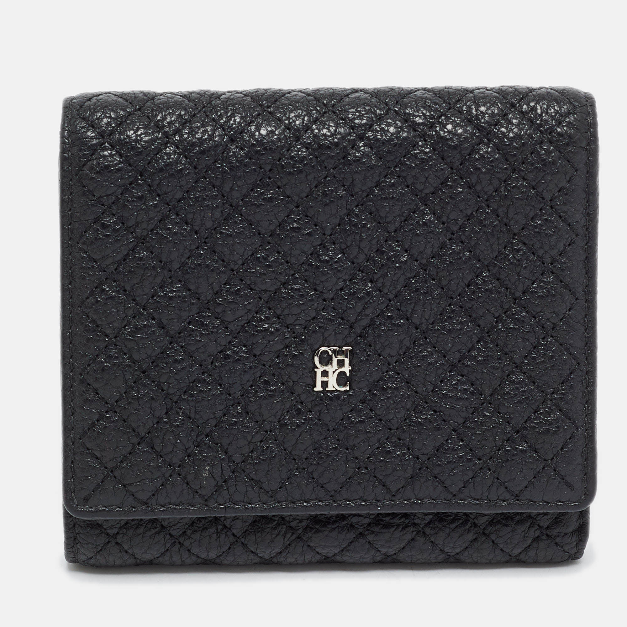 Carolina Herrera Black Quilted Leather Trifold Wallet