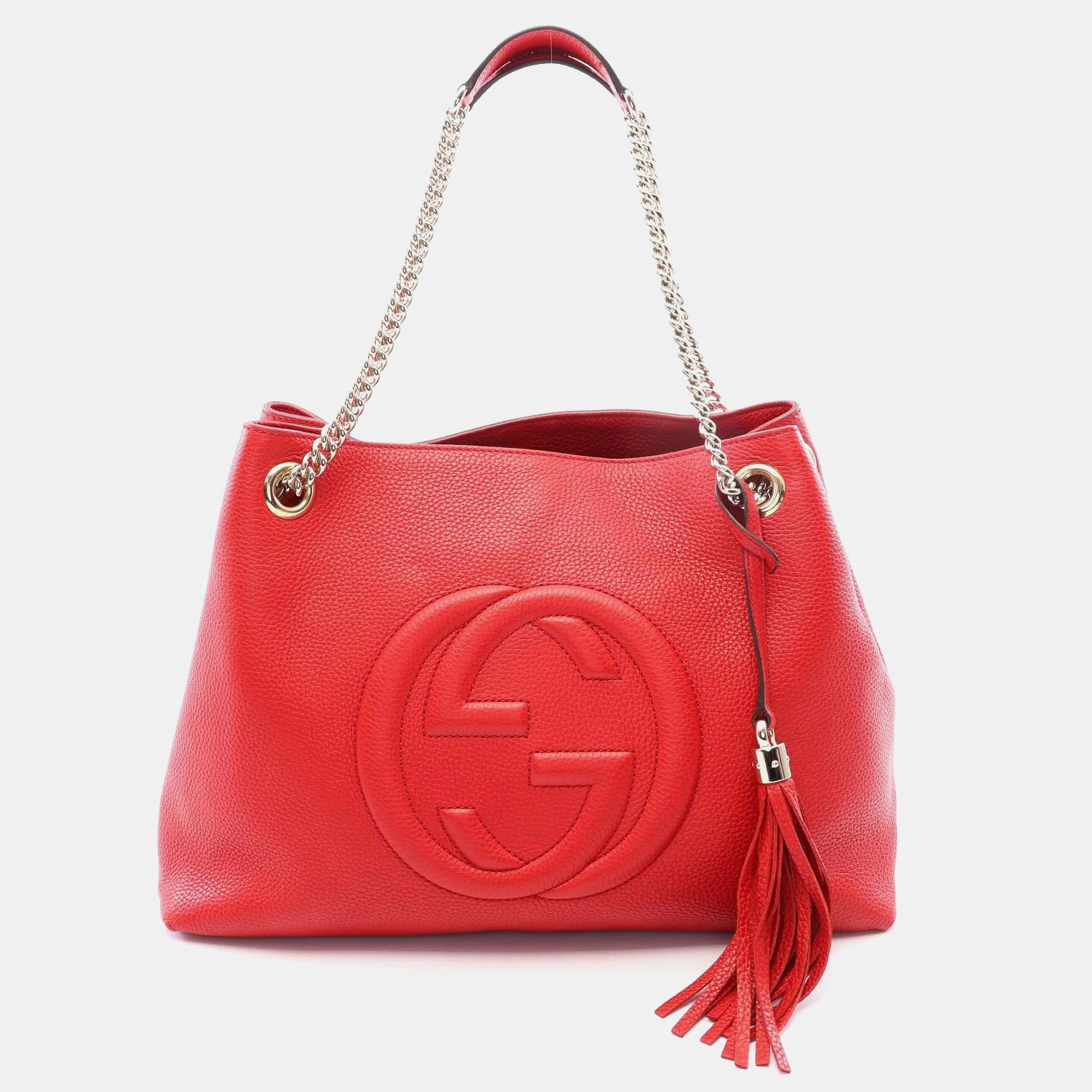 Gucci Soho Medium Red Pebbled Leather Chain Shoulder Bag