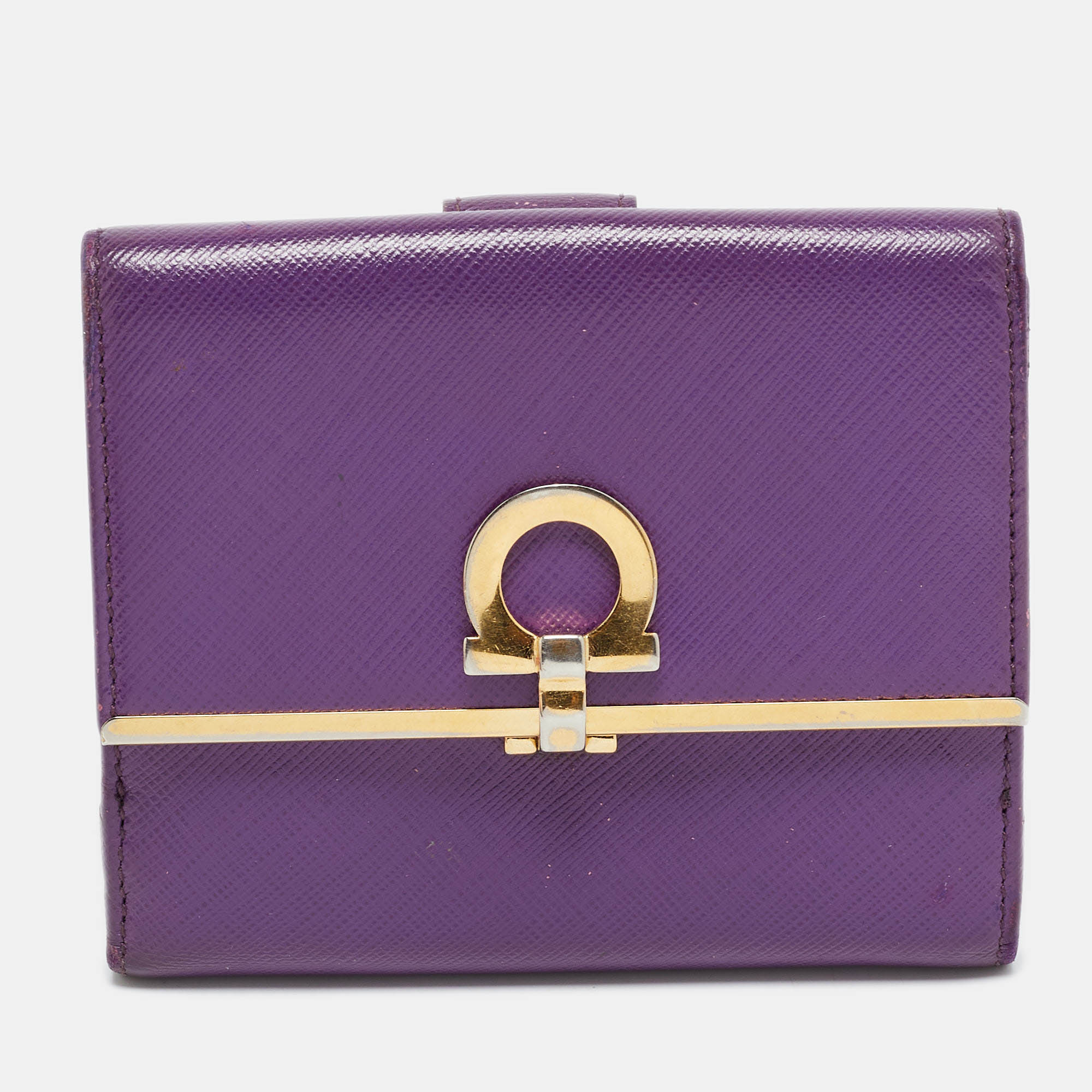 Salvatore Ferragamo Purple Leather Compact Wallet