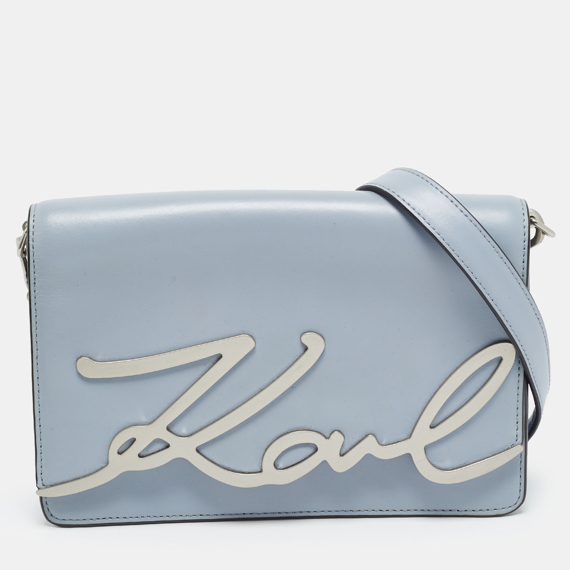 Karl Lagerfeld K/Signature Light  Blue Leather Shoulder Bag