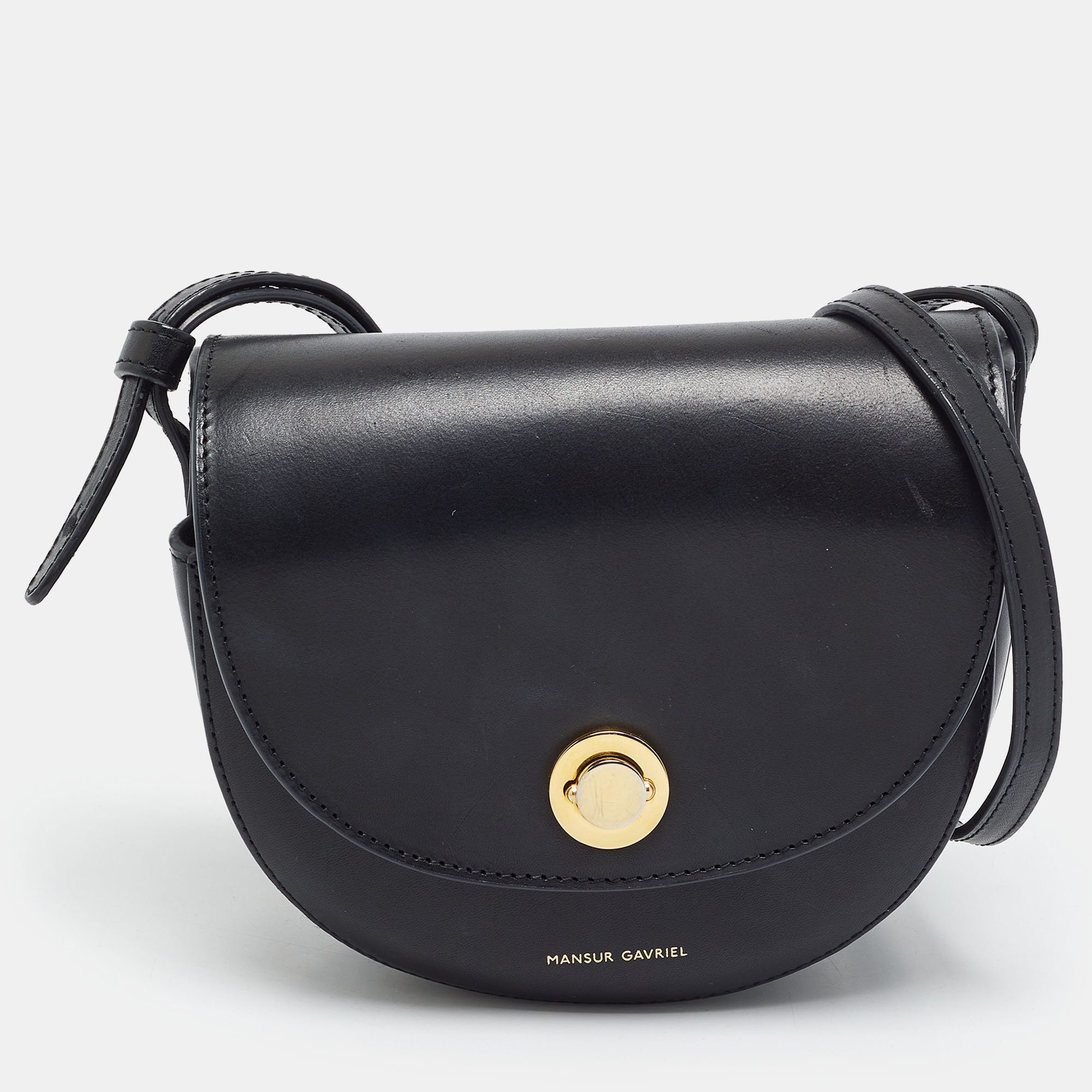 Mansur Gavriel Mini Black Leather Saddle Crossbody Bag