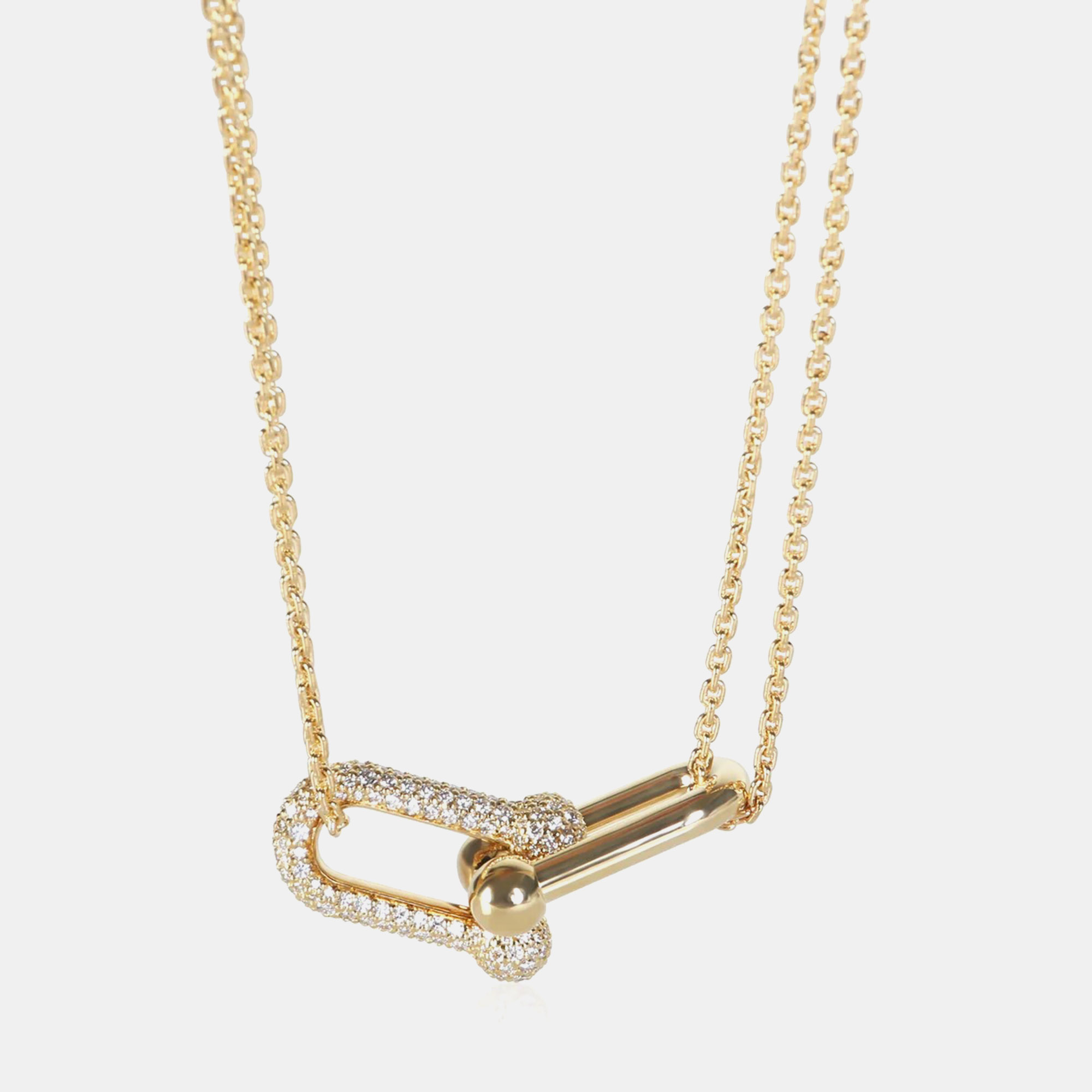 Tiffany & Co. Double Link HardWear Large Yellow Gold Diamond Pendant Necklace