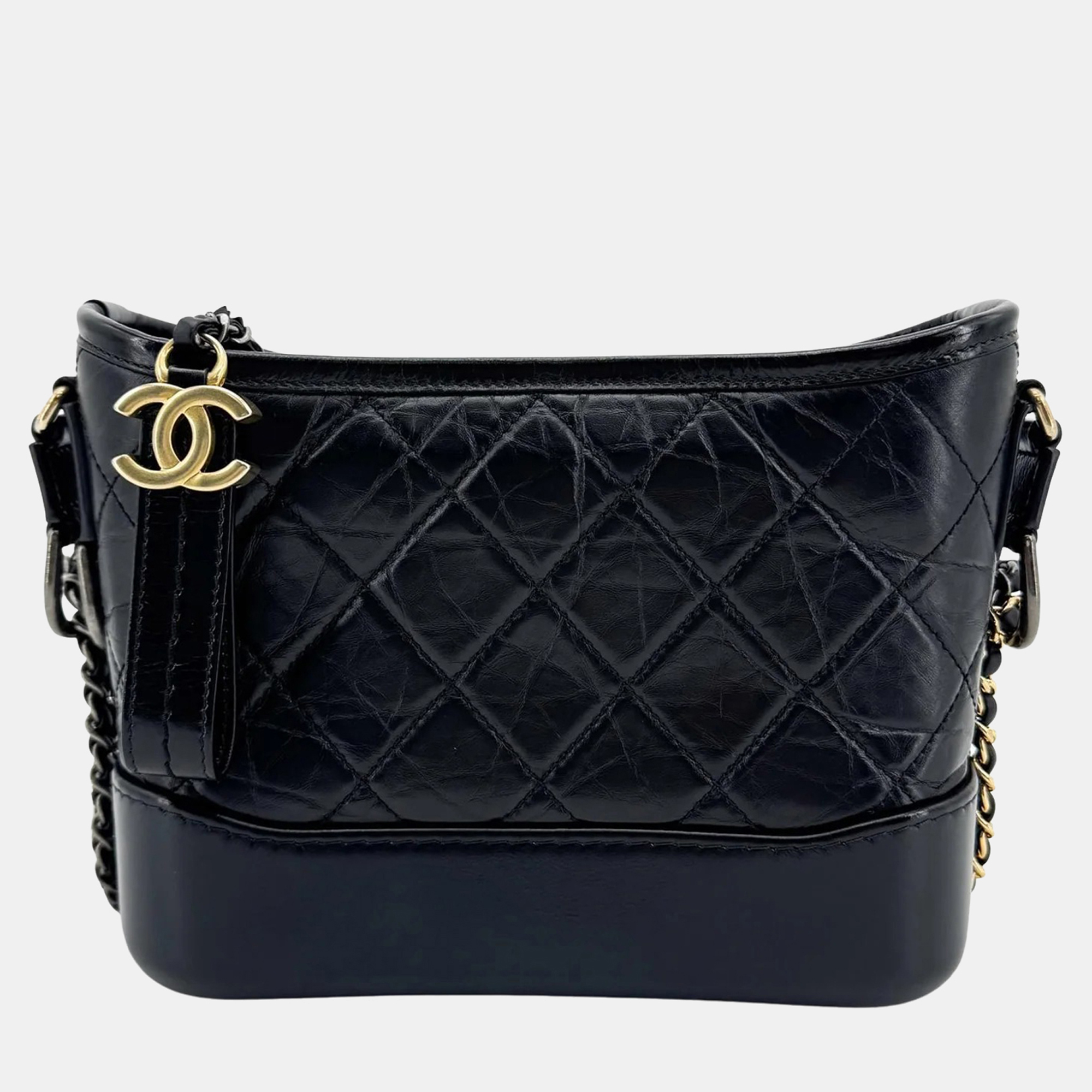 Chanel Gabrielle Small Hobo Black Vintage Calfskin Leather Bag