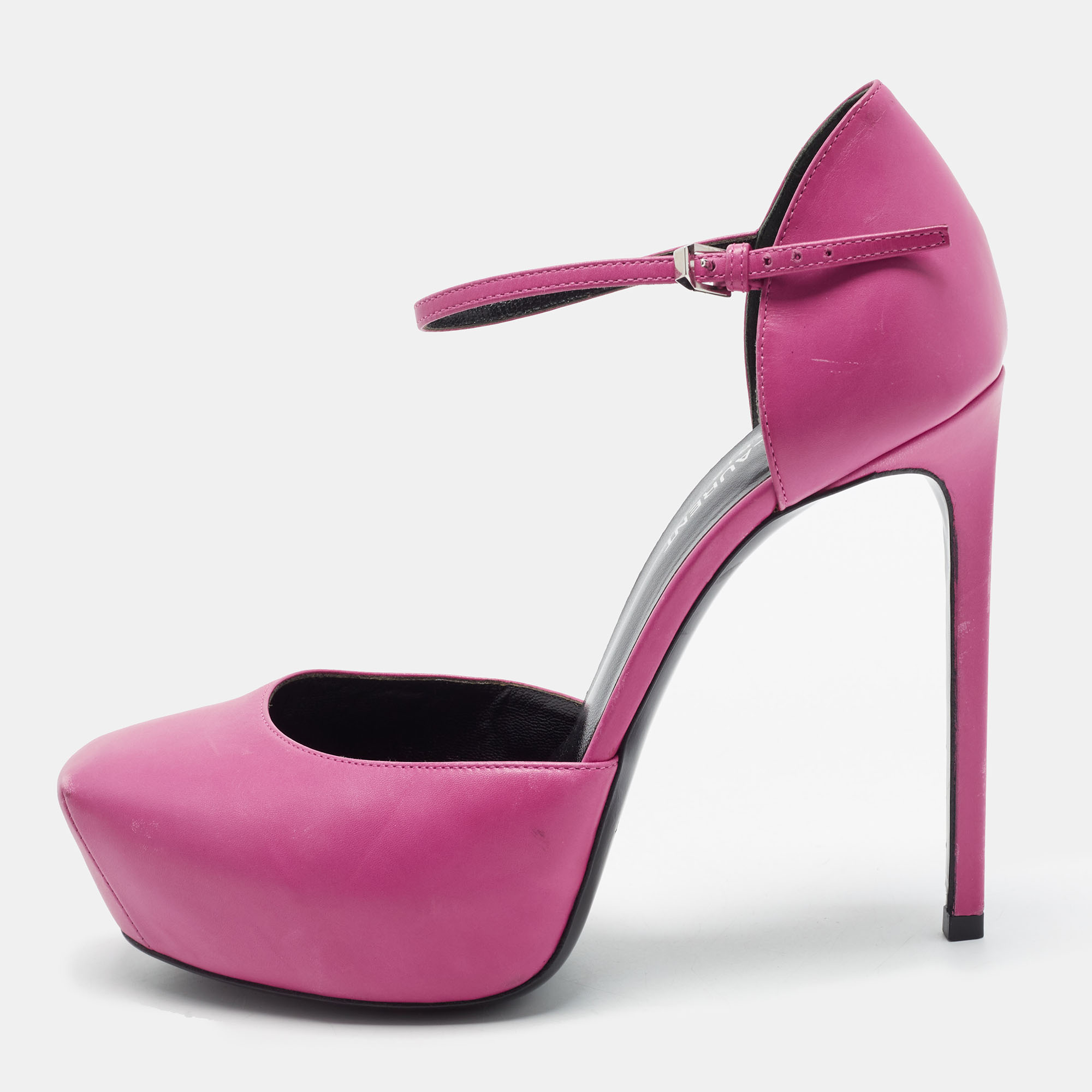Saint Laurent Size 39 Purple Leather Platform Ankle Strap Pumps Saint Laurent Paris