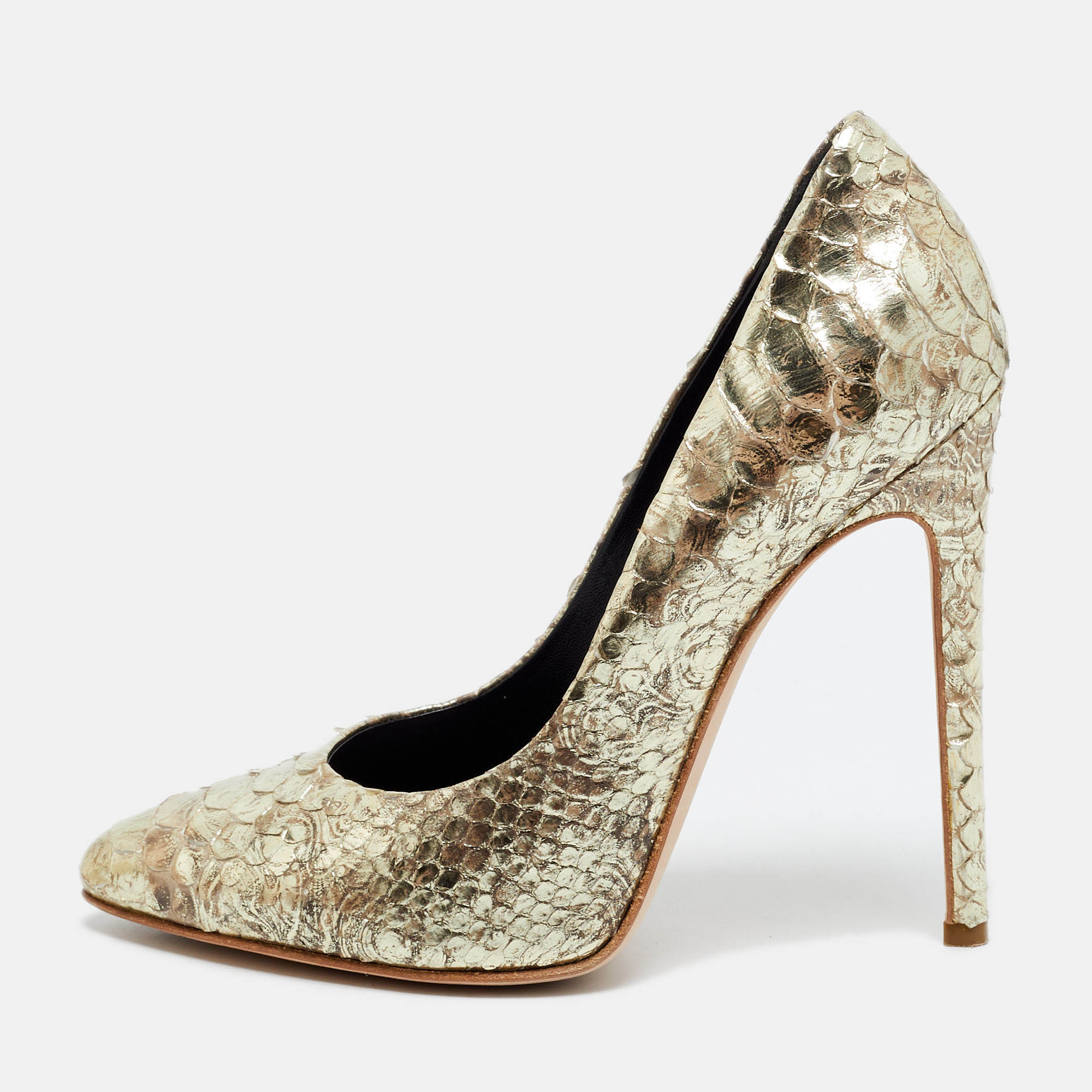 Gina Size 40 Gold Python Leather Pointed Toe Pumps