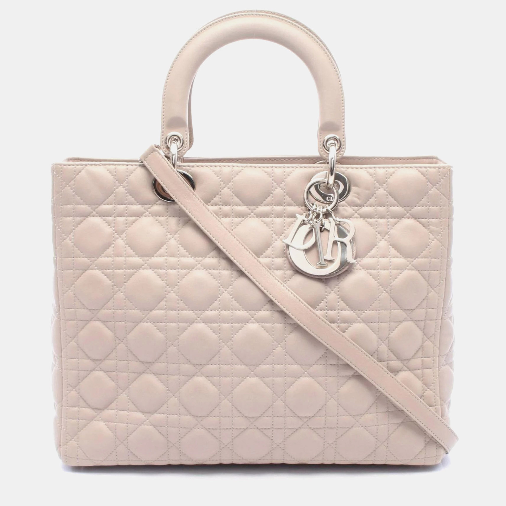 Christian Dior Lady Dior Large Beige Cannage Lambskin Top Handle Bag