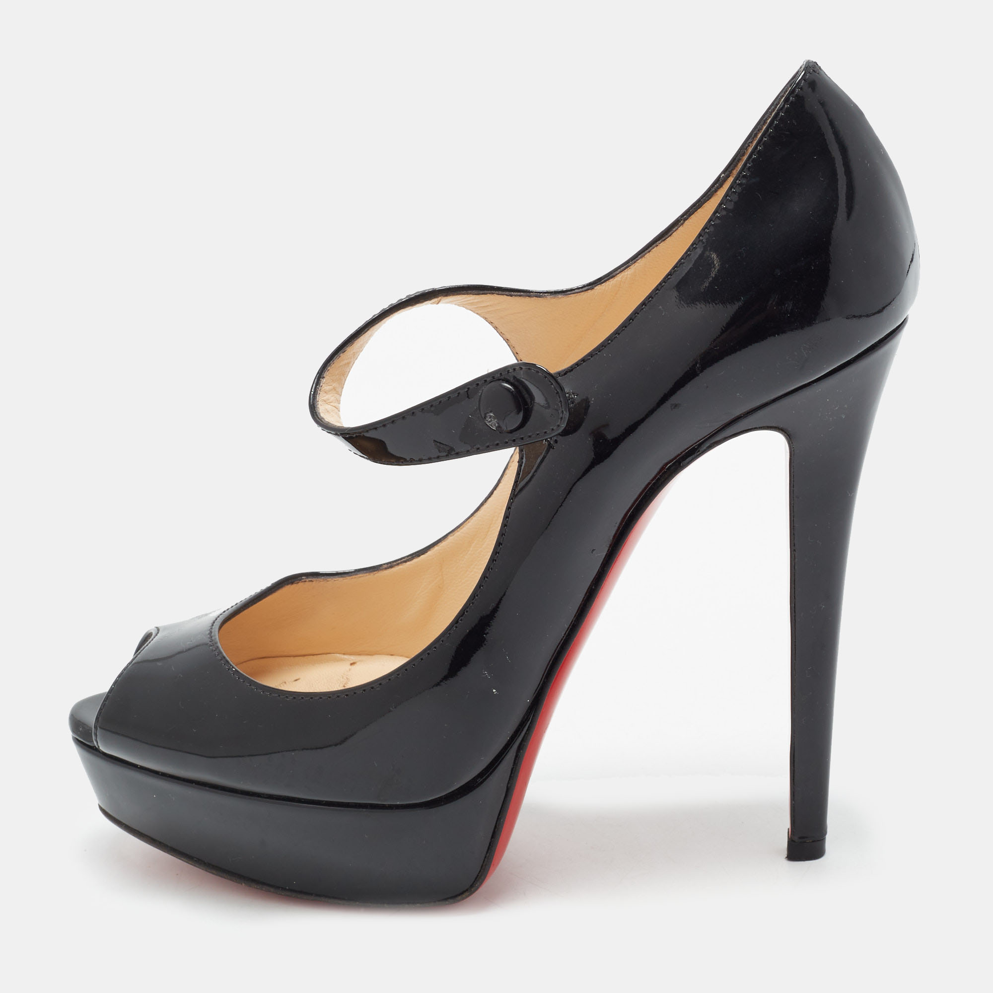 Christian Louboutin Zeppa Size 39 Black Patent Leather Peep Toe Pumps