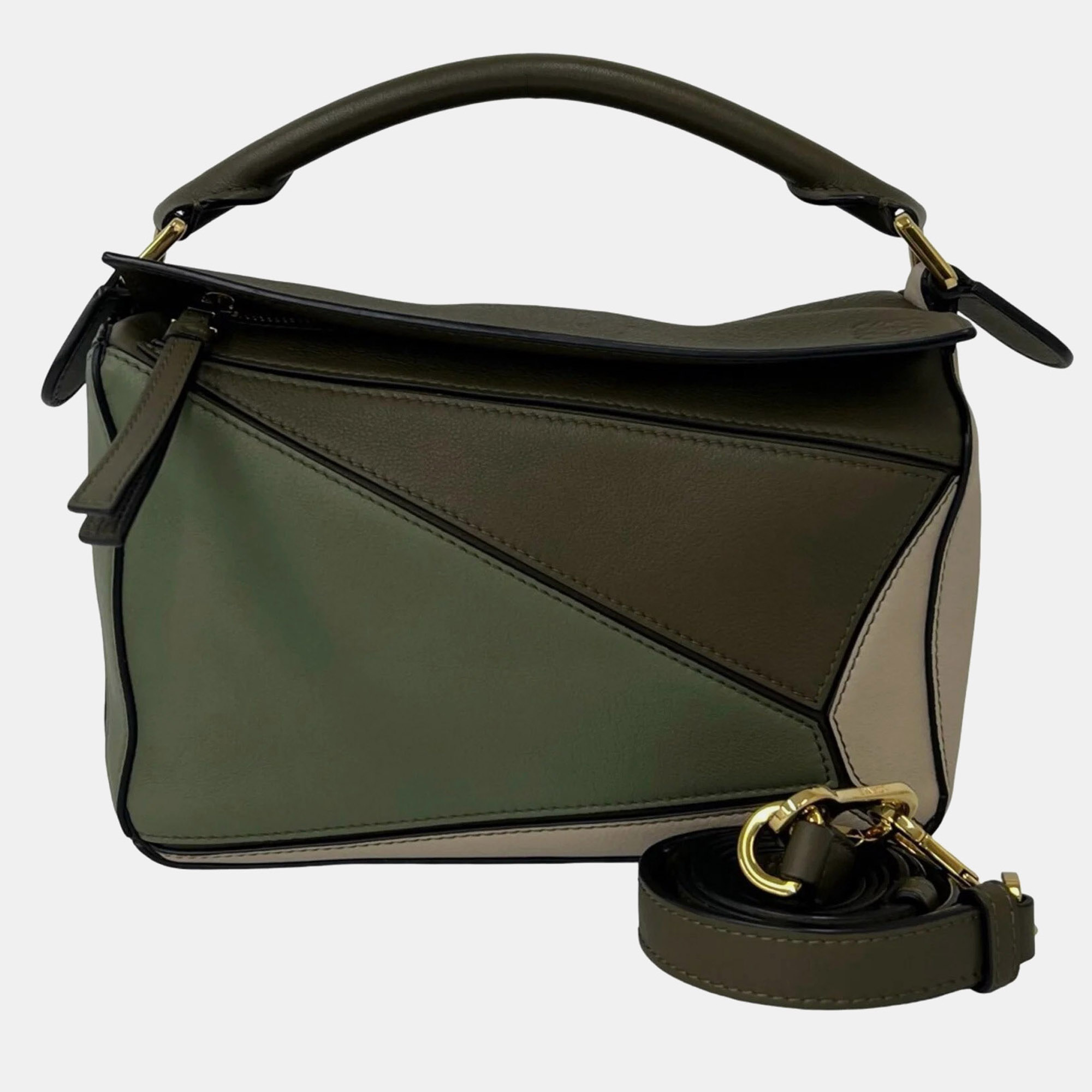 Loewe Puzzle Small Khaki Green Calfskin Leather Top Handle Bag