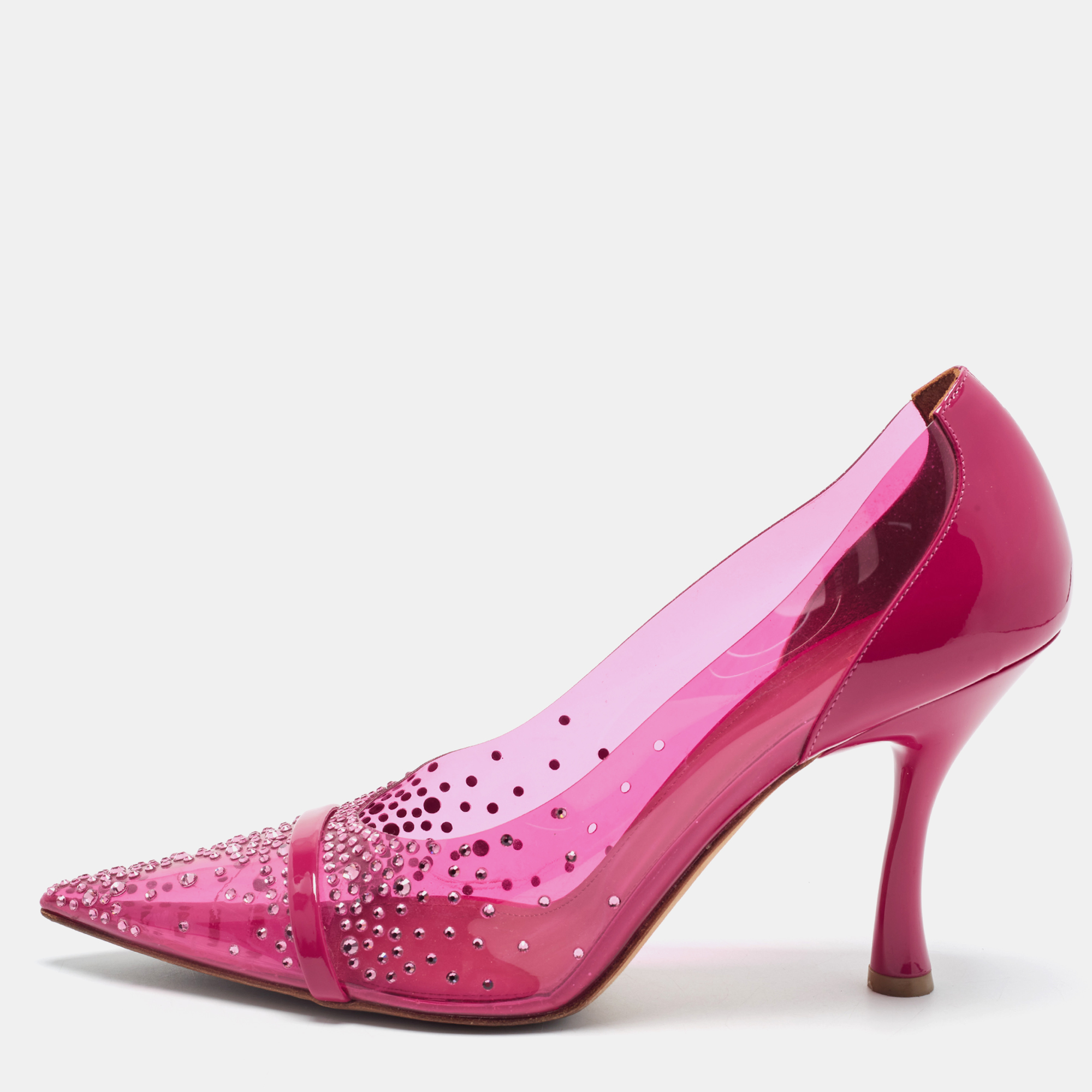 Malone Souliers Joella Size 40.5 Pink PVC Crystal Embellished Pumps