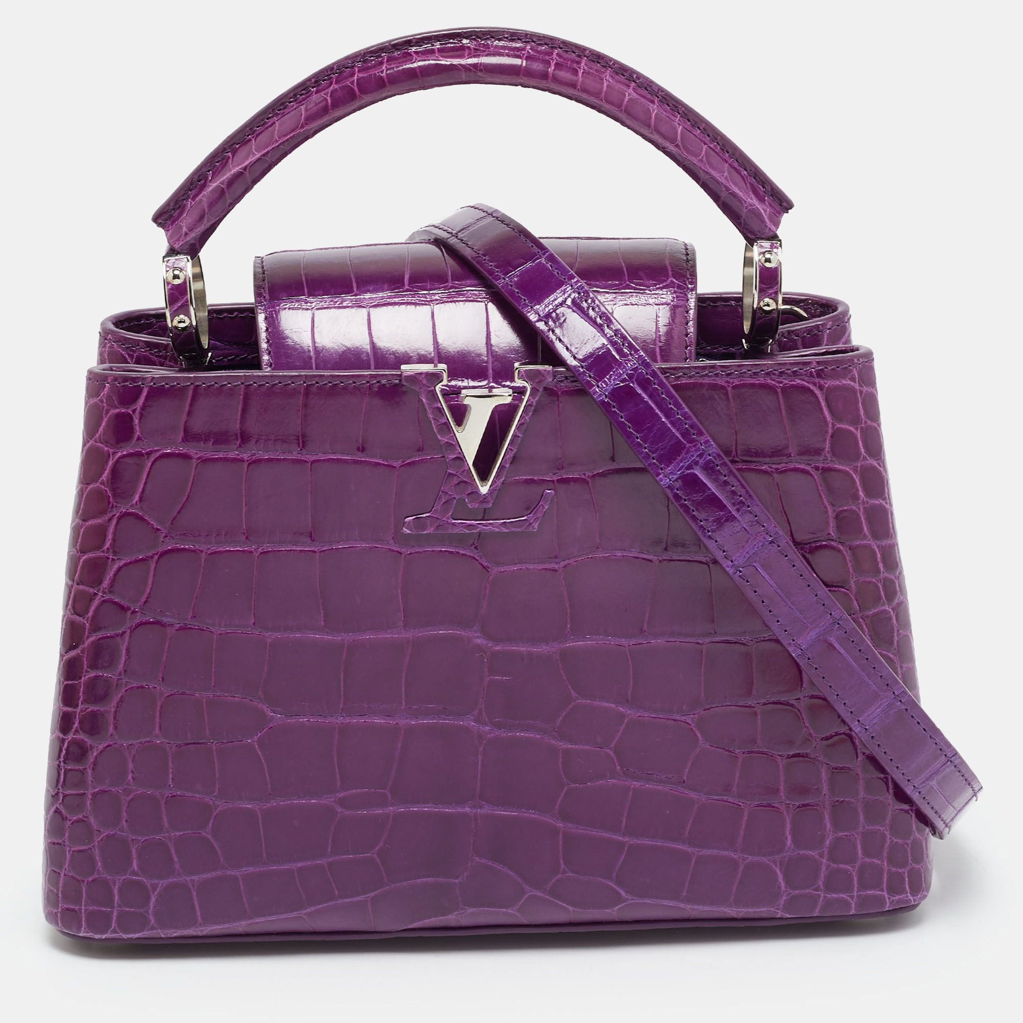 Louis Vuitton Capucines BB Amethyste Alligator Top Handle Bag