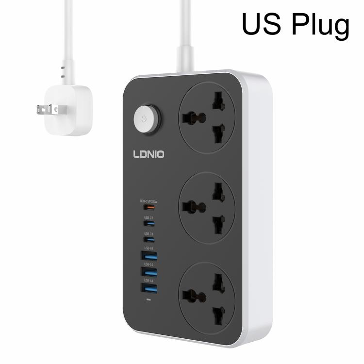 LDNIO SC3604C 2500W 6 x USB Ports 3 x AC Universal Power Socket, Cable Length: 2m, Plug:US Plug(Black)