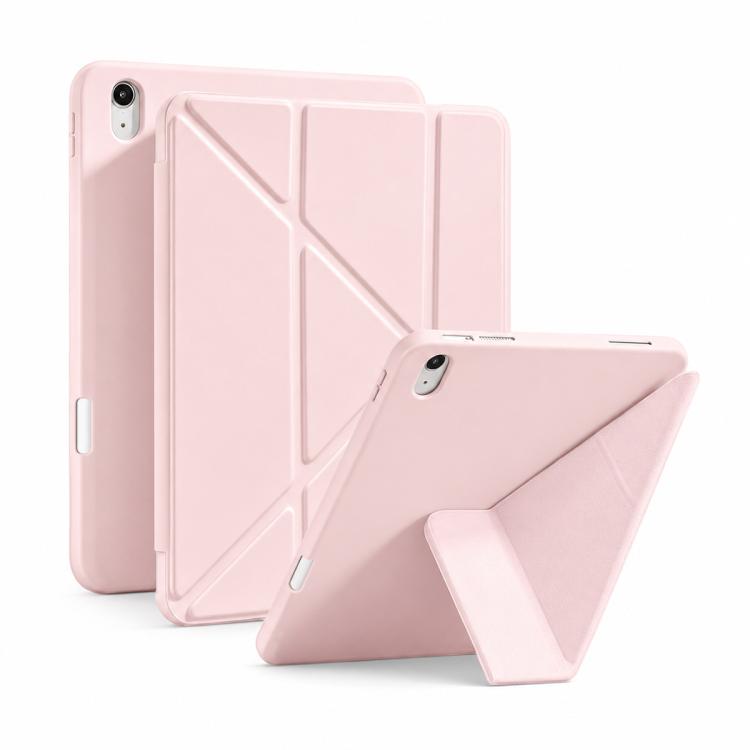 For iPad 2025 / 2022 XDcase Y-fold Holder Silicone Back Cover Smart Tablet Leather Case with Pen Slot(Pink)