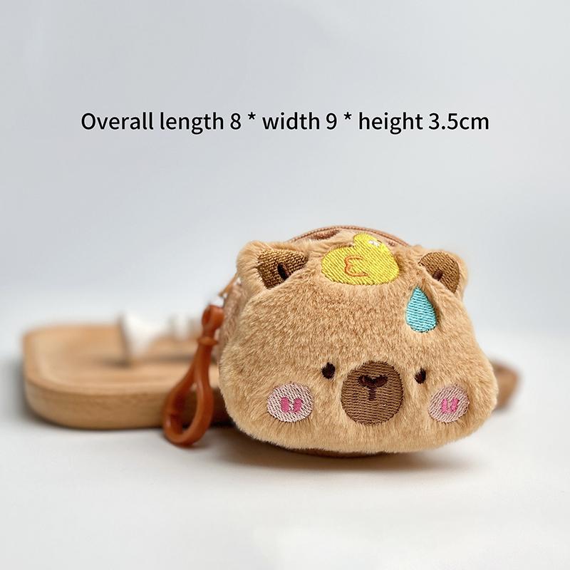 Милый мультяшный креативный плюшевый кошелек Capybara, кошелек на молнии, брелок, маленькие наушники, помада, сумка, мини-кошелек, денежный мешок, подарки beige Clear Enough