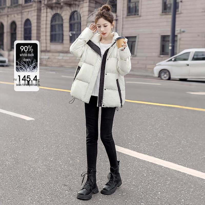 Женский пуховик SISBELLE с капюшоном, цветной блок, свободного кроя M white JDST online