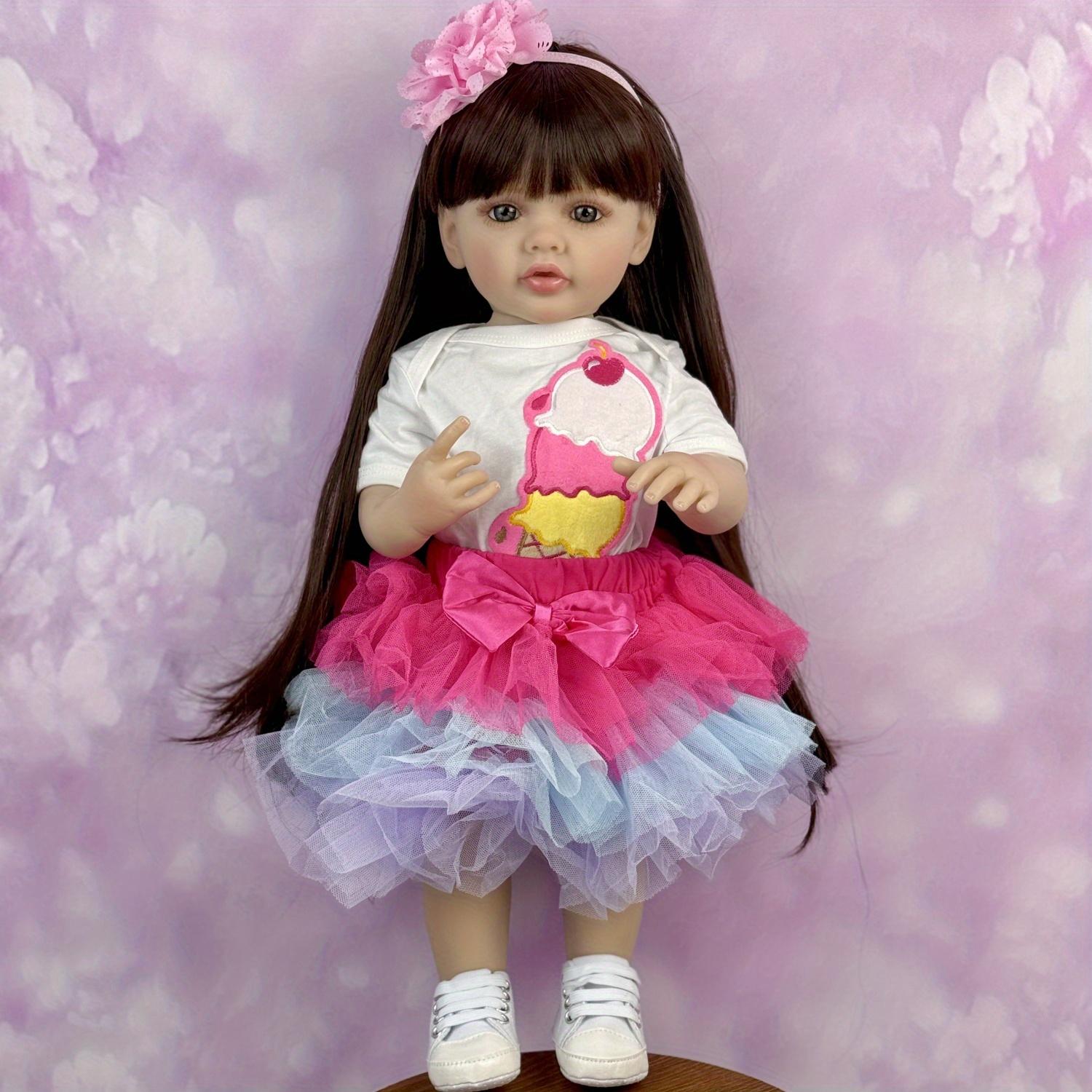 BZDOLL 55 СМ Кукла-реборн с телом из мягкого винила для девочки, коричневые длинные волосы, кукла-принцесса-малышка, ручная работа, подарок на день рождения для ребенка vinyl body doll pink BZDOLL Reborn