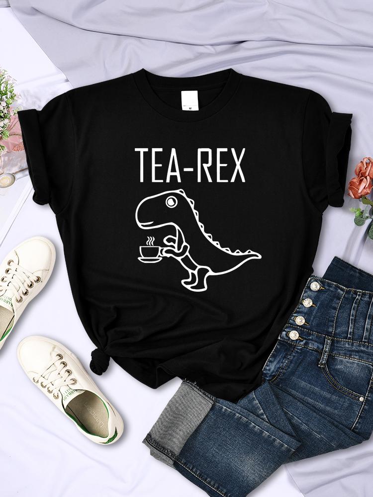 Футболки женские с изображением забавного динозавра Tea Rex Drink Coffee, дышащие, повседневные, с коротким рукавом, с индивидуальным подходом, с математическим принтом, одежда для женщин, топы 4XL чёрный Jiage Fashion