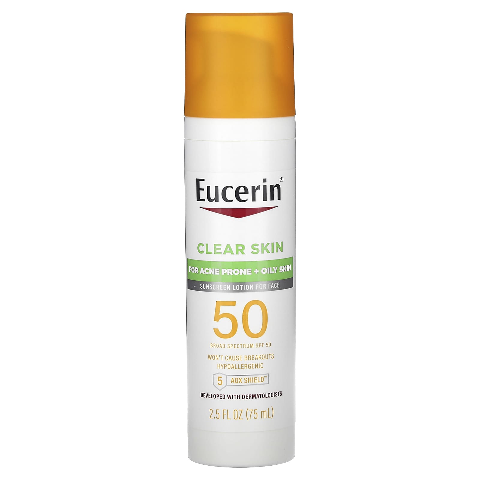 Чистая кожа, Легкий солнцезащитный крем для лица, SPF 50, Без отдушек, 75 мл (2,5 жидких унции) white Eucerin