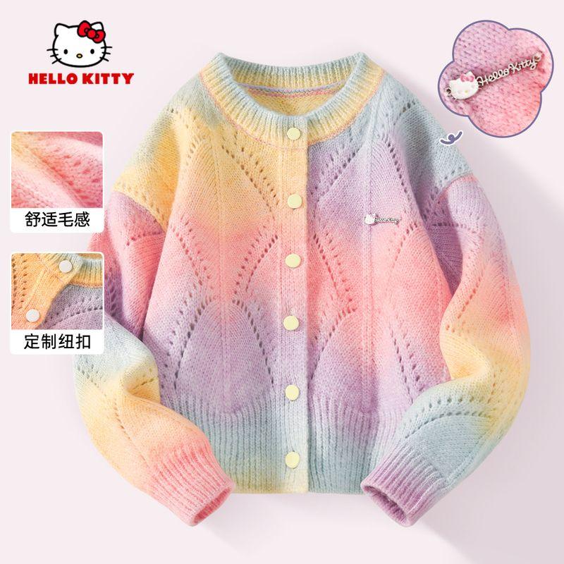 Hello Kitty Girls  Spring Outfit 2026 New Stylish and Fashionable Children s Sweater and Jeans Two-Piece Set [Premium Edition] Pure Color Rainbow 110 beige TAOMall