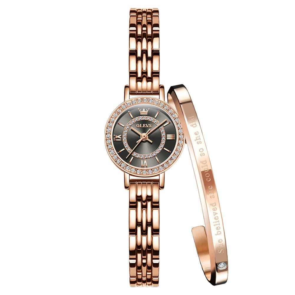 OLEVS Watch Set Watch with Bracelet Mechanical Watches High Quality Stainless Steel Calendar Waterproof to 3 ATM Luminous Womens - Легко читаемые - beige