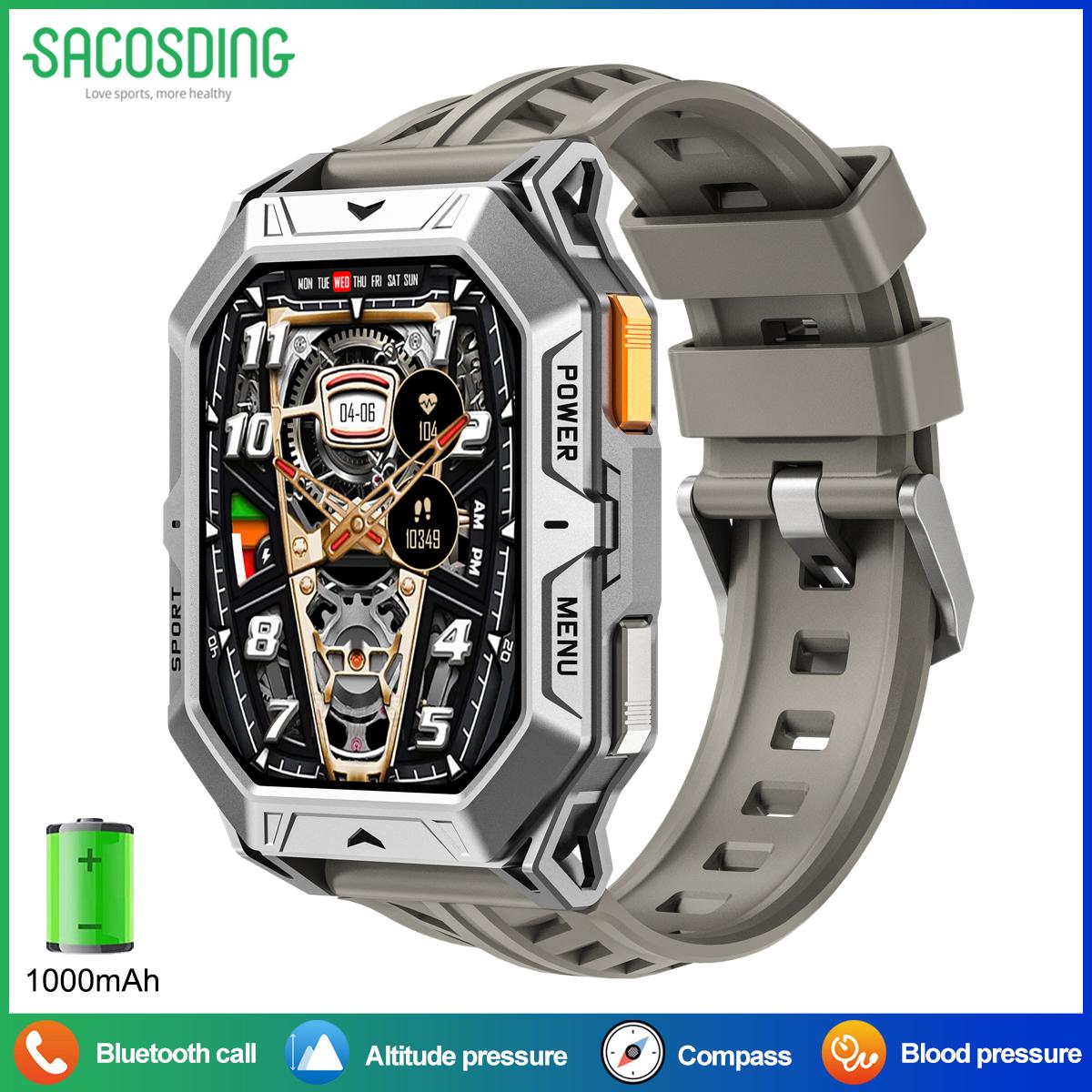 SACCOSDING умные часы 1000 мАч аккумулятор 2,13 дюймов AMOLED экран мужские часы высота давление компас 1ATM водонепроницаемый Bluetooth вызов спортивные умные часы black SACOSDING Smart Watch
