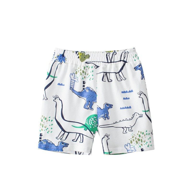 27 Детские топы Детская одежда Хлопок Половинный рукав Машина Colorful Dinosaur Shorts 120 white TAOMall