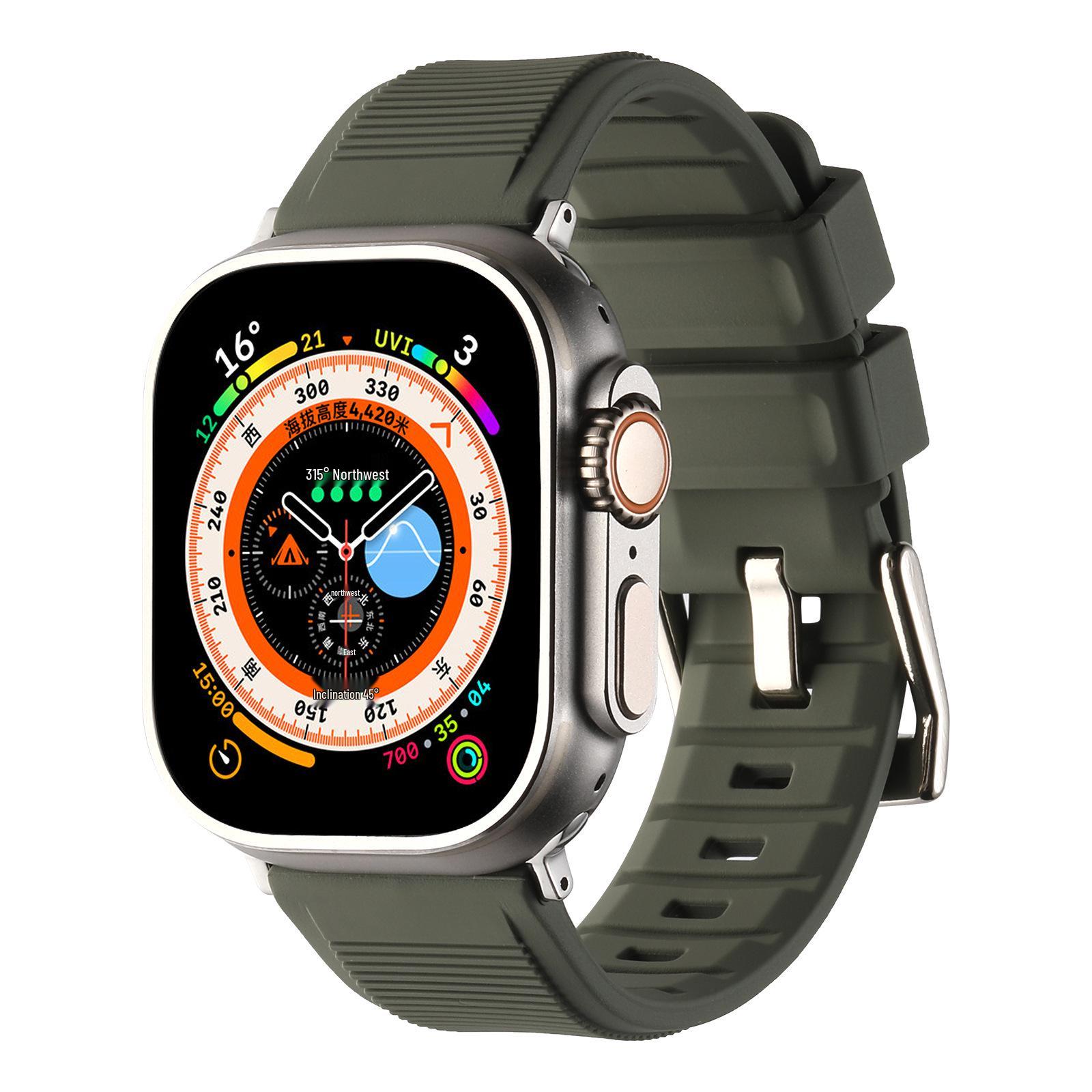 Матовый силиконовый ремешок с яркой пряжкой для Apple Watch Series 7/SE/8/Ultra 42/44/45/49/46MM black TrendVibeCN