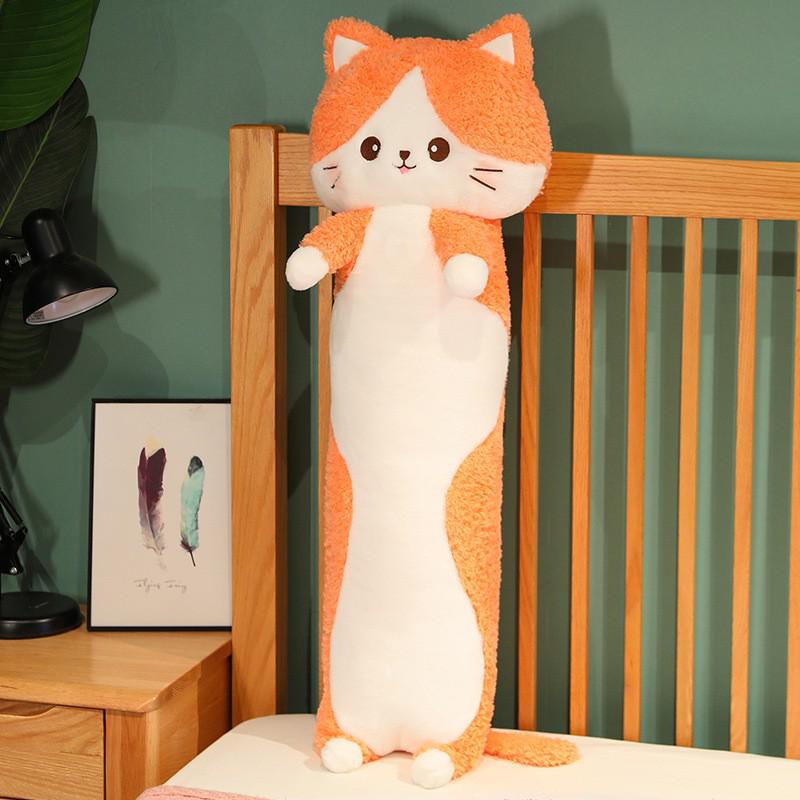 Kawaii Мягкая Длинная Спящая Офисная Подушка Кошка Плюшевые Игрушки Мягкая Подушка Для Дивана Домашний Декор Рождественский Подарок Кукла Для Детей Девочек 80cm оранжевый Modimo