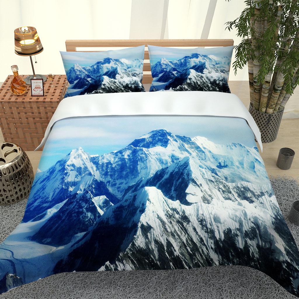 King Size Bedding Collection 3D White Snowy Mountain Landscape Duvet Cover Comforter Bedclothes Children Kid Boy Bed Birthday Gift W90xL190cm blue ASA2