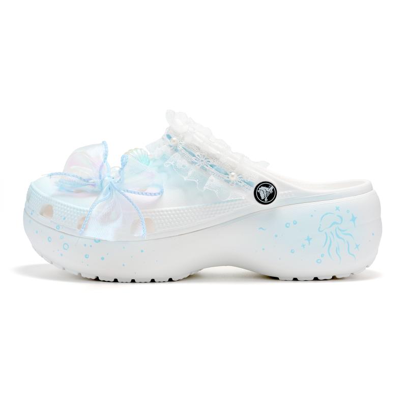 Crocs Classic Platform Clog EVA Морская соль Мечта Руи Корона Расписанные вручную Кружево Милые Дырявые Туфли Унисекс Белый 38-39 белый