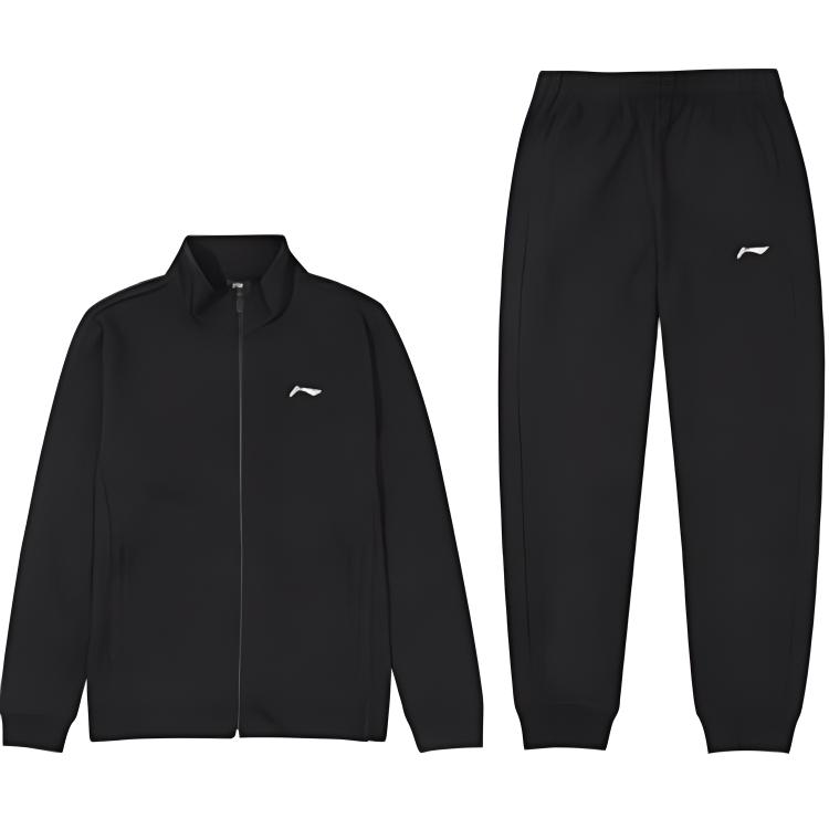 Li-Ning New Era Однотонный Кардиган на Молнии с Воротником-стойкой Повседневный Комплект из Толстовки и Штанов Унисекс Черный AWET033-1 M black