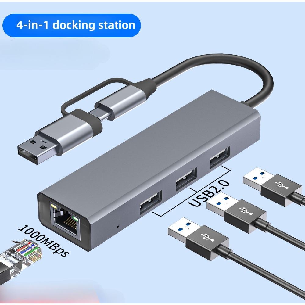 Gigabit Ethernet Dock Type C Hub USB-адаптер для ноутбука, телефона, планшета с быстрой передачей данных и стабильным соединением 4-in-1 gray HZ-C