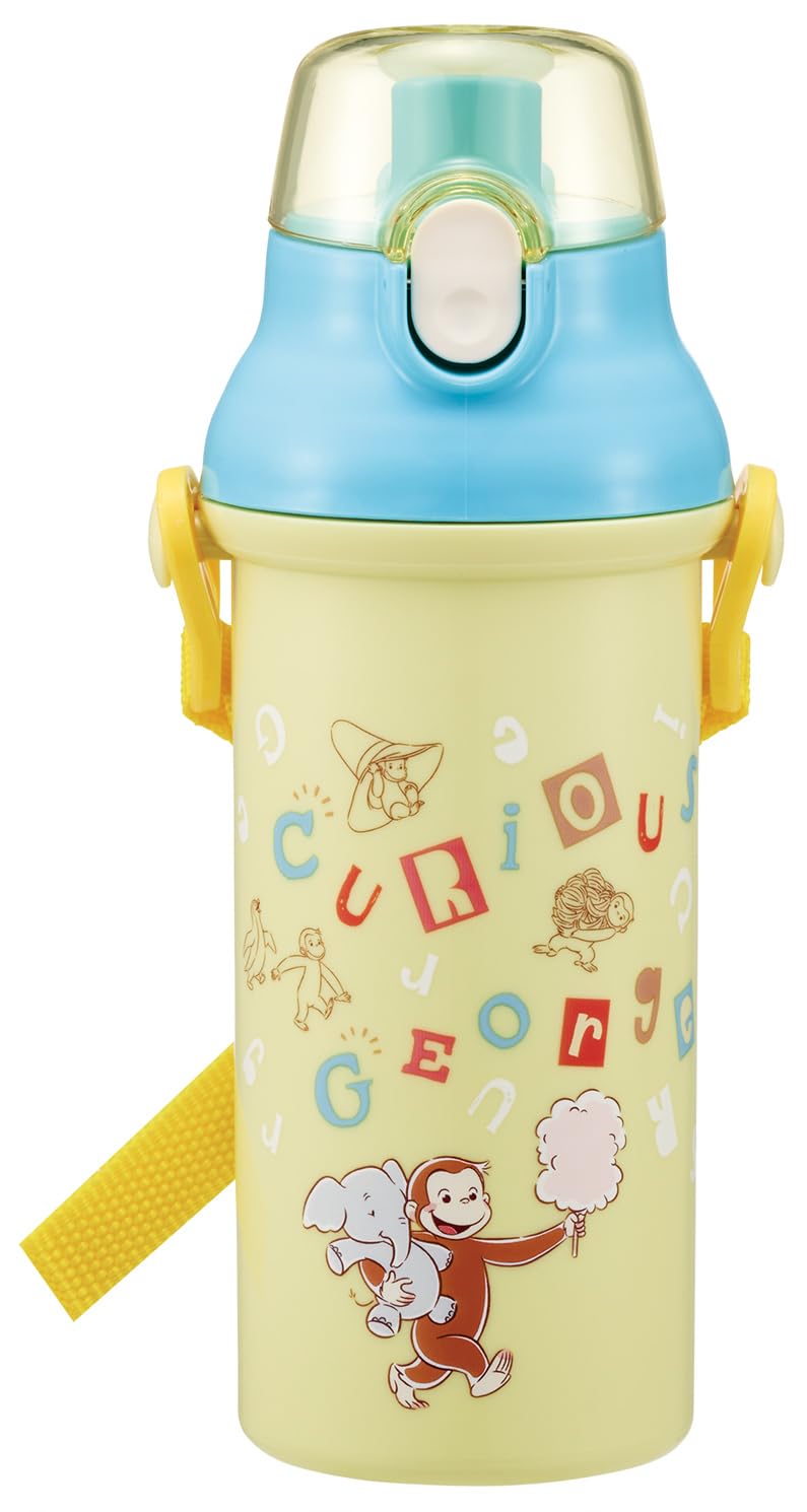 Бутылка для детей Skater Direct Drinking Water Dishwasher Made in Curious George Alphabet, Пластик, 480 мл, Открывается нажатием одной кнопки, Безопасная, Япония, Дизайн, white