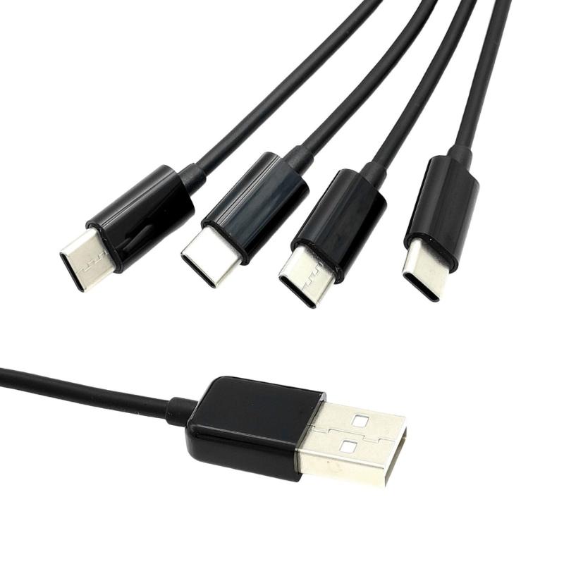 Кабель для зарядки USB на 4 порта USB C, провод питания, 3,0 мм OD для ноутбуков, планшетов, телефонов, длиной 50 см чёрный Cheese Bread Ball
