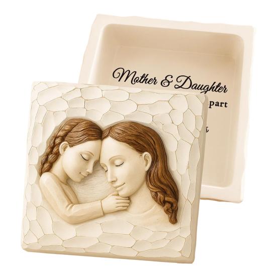 1/2Pcs Mother Daughter Keepsake Box Handcrafted Sculpted Women Jewelry Trinket Holder Decorative Treasures Box Mom Birthday Mothers Day 1pc beige EonX
