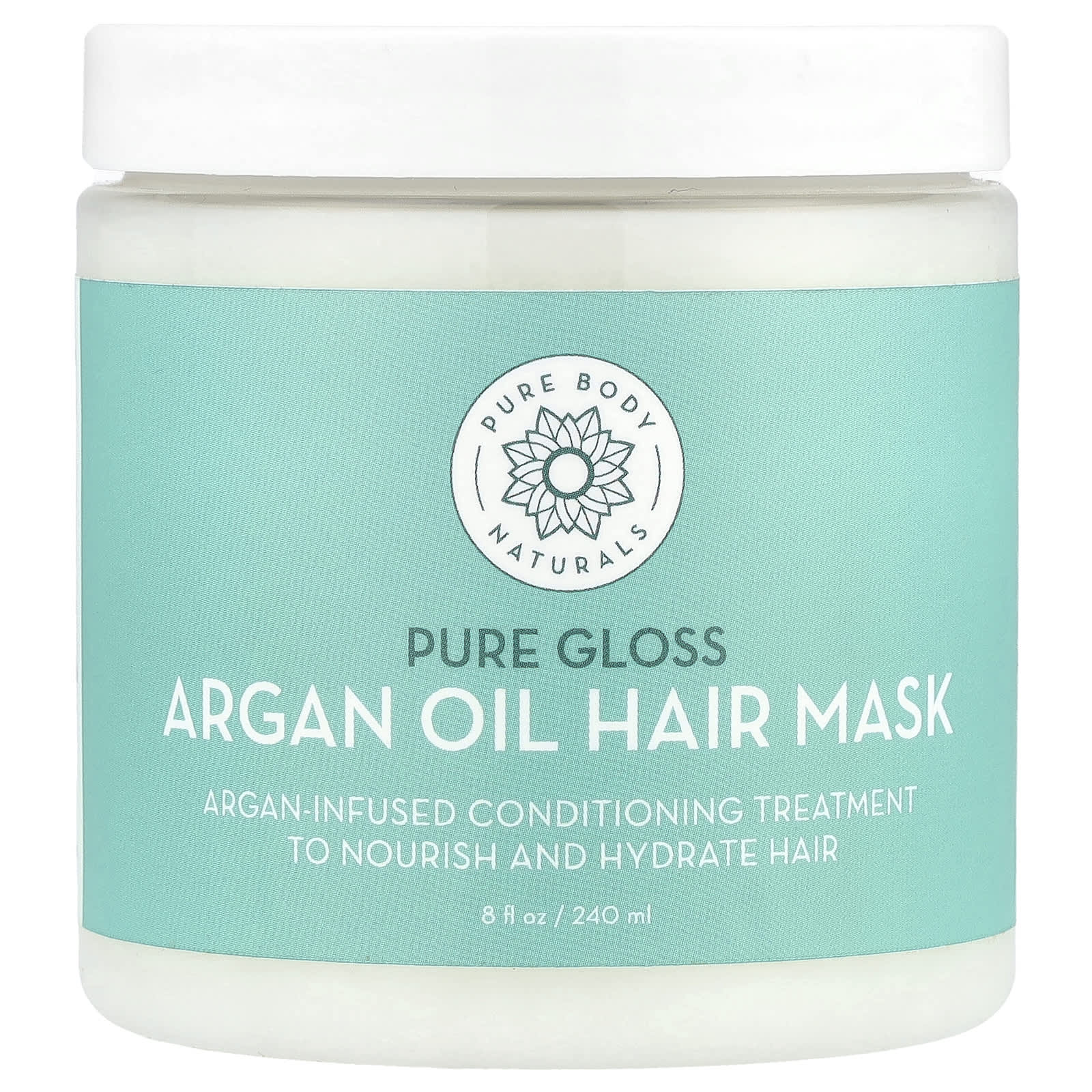 Pure Body Naturals, Маска для волос с аргановым маслом, чистый блеск, 8 жидких унций (240 мл) white