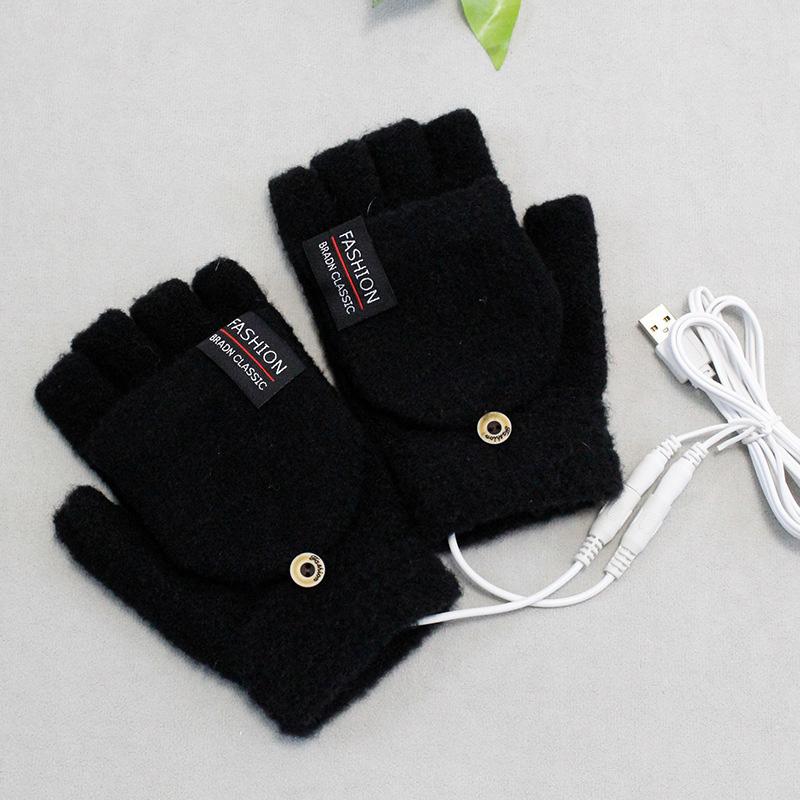 Многофункциональные перчатки с подогревом USB Двусторонний подогрев Половина пальца Полный палец Трансформируемые для приключений на открытом воздухе Работы в офисе Учебы в школе чёрный World Auto Parts