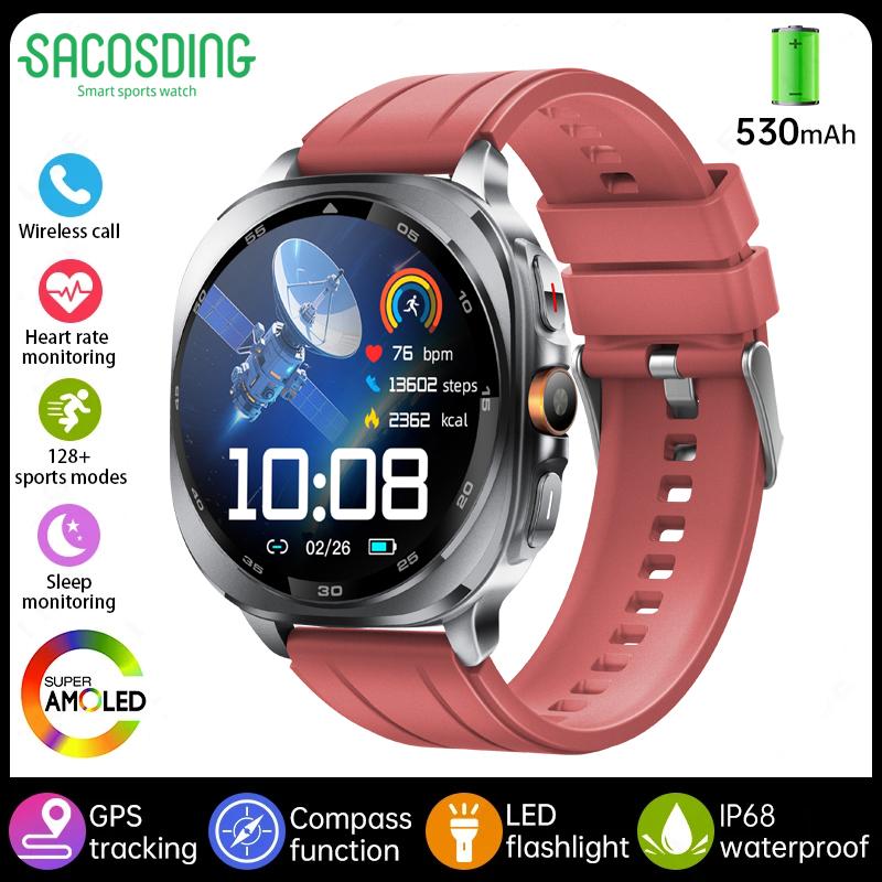 2026 Новые Военные Bluetooth-звонки AMOLED Умные Часы Встроенный GPS Компас Барометрический Альтиметр Водонепроницаемые Спортивные Умные Часы Мужские gray SACOSDING Smart Watch