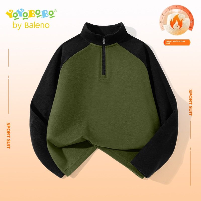 Baleno Children s Base Layer Shirt 2025 New School Uniform Inner Layer Essential Autumn and Winter Warm Half-High Collar Boys  Top Green # Solid Color 110 black TAOMall